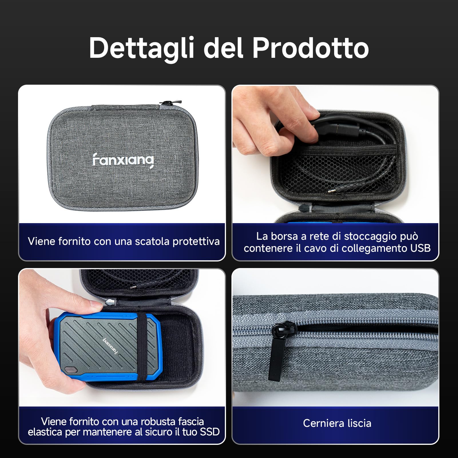 fanxiang SSD Esterno 2TB, Fino a 2000 MB/s, SSD Portatile USB-C 3.2 Gen 2x2, IP68 Impermeabile, Antipolvere e Antiurto, Hard Disk Esterno per iPhone 15/16/17, PS5/PS4 (Pro), Xbox, PC, Laptop - PS2100