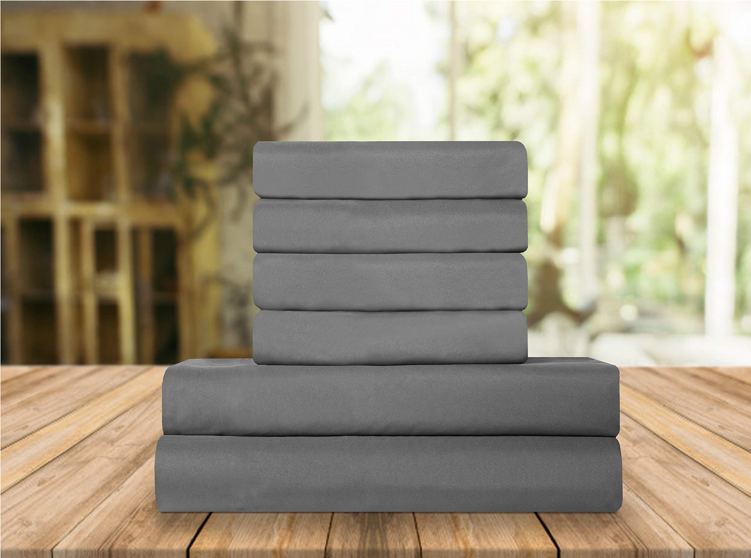 Elegant Comfort Luxury Soft Bed Sheets 1500 Premium Hotel Quality Microfiber Softness Wrinkle and Fade Resistant (6-Piece) Bedding Set, Queen, Platinum Grey