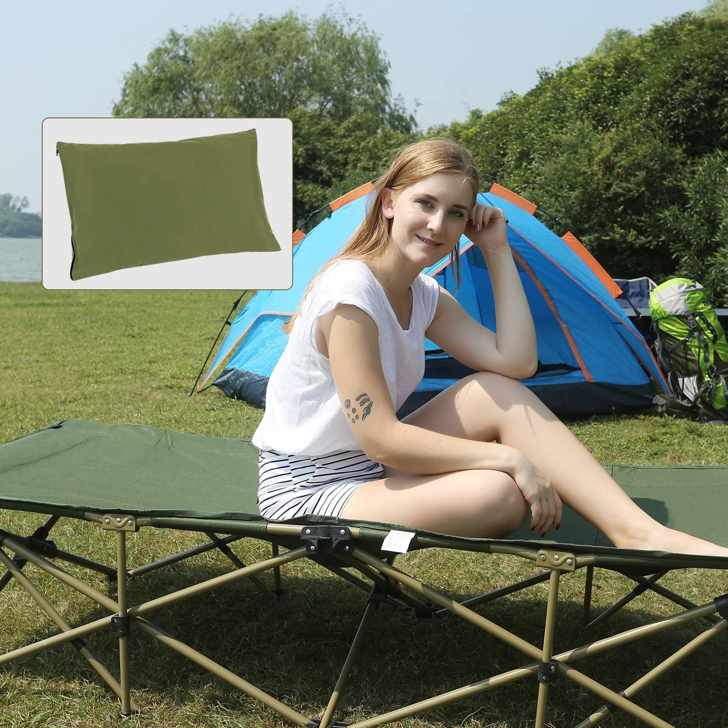 REDCAMP 30x40/50cm Camping Kopfkissen Komprimierbar, Campingkissen Weich Leicht, Reise Kissen Cover Pillow Outdoor, Kleines Kissen Blau Rot Grau Grün Mehrweg… (Armeegrün)
