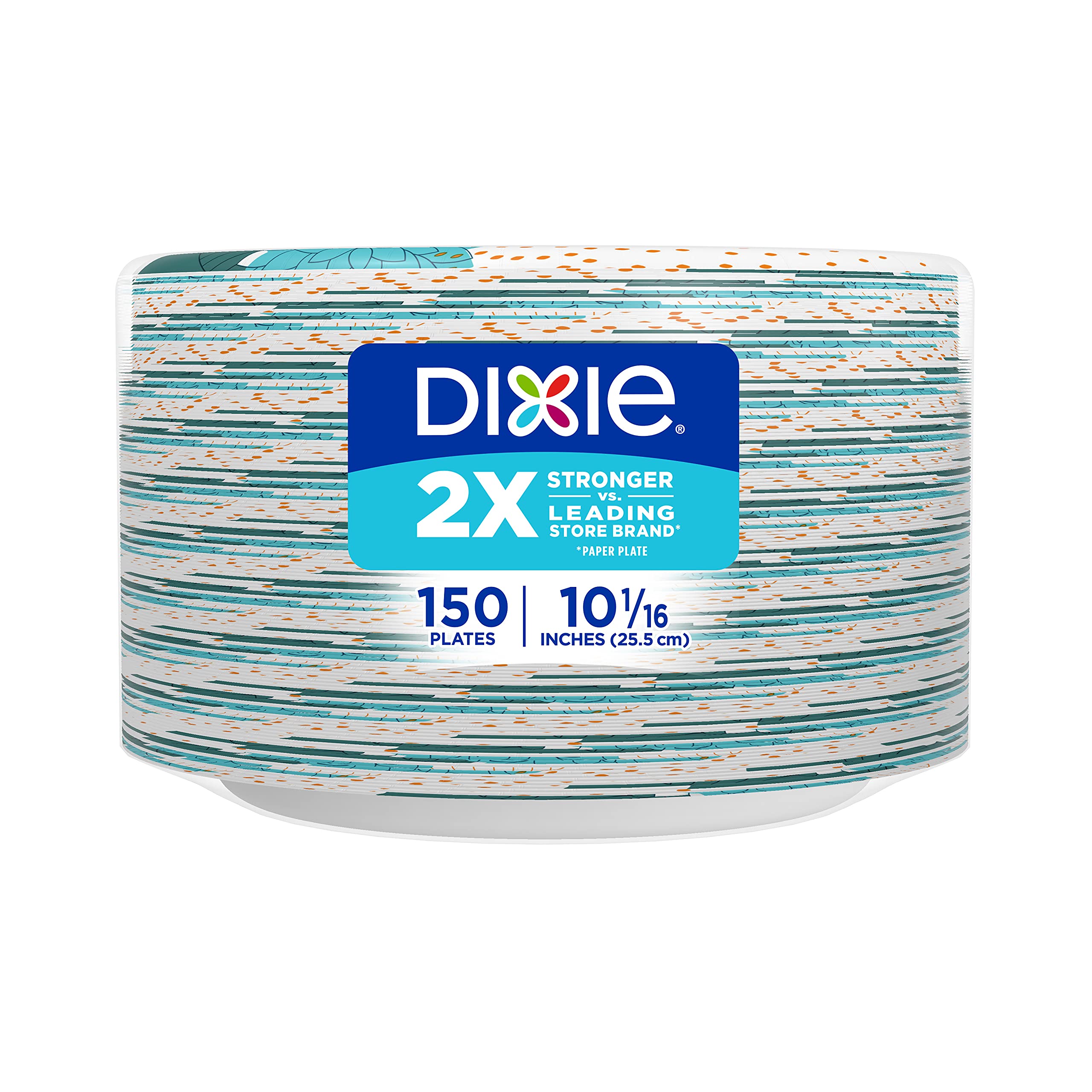 Dixie Paper Plates, 10 1/16 inch, Dinner Size Printed Disposable Plate, 150 Count (1 Pack of 150 Plates)