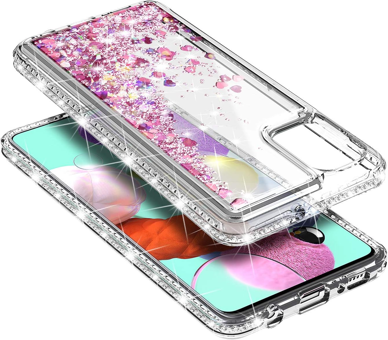 E-Began Case Compatible for Samsung Galaxy A51 5G Case with Tempered Glass Screen Protector, [Not Fit A51 5G UW Verizon] Sparkle Glitter Liquid Girls Women Kids Cute Case -Rose Gold
