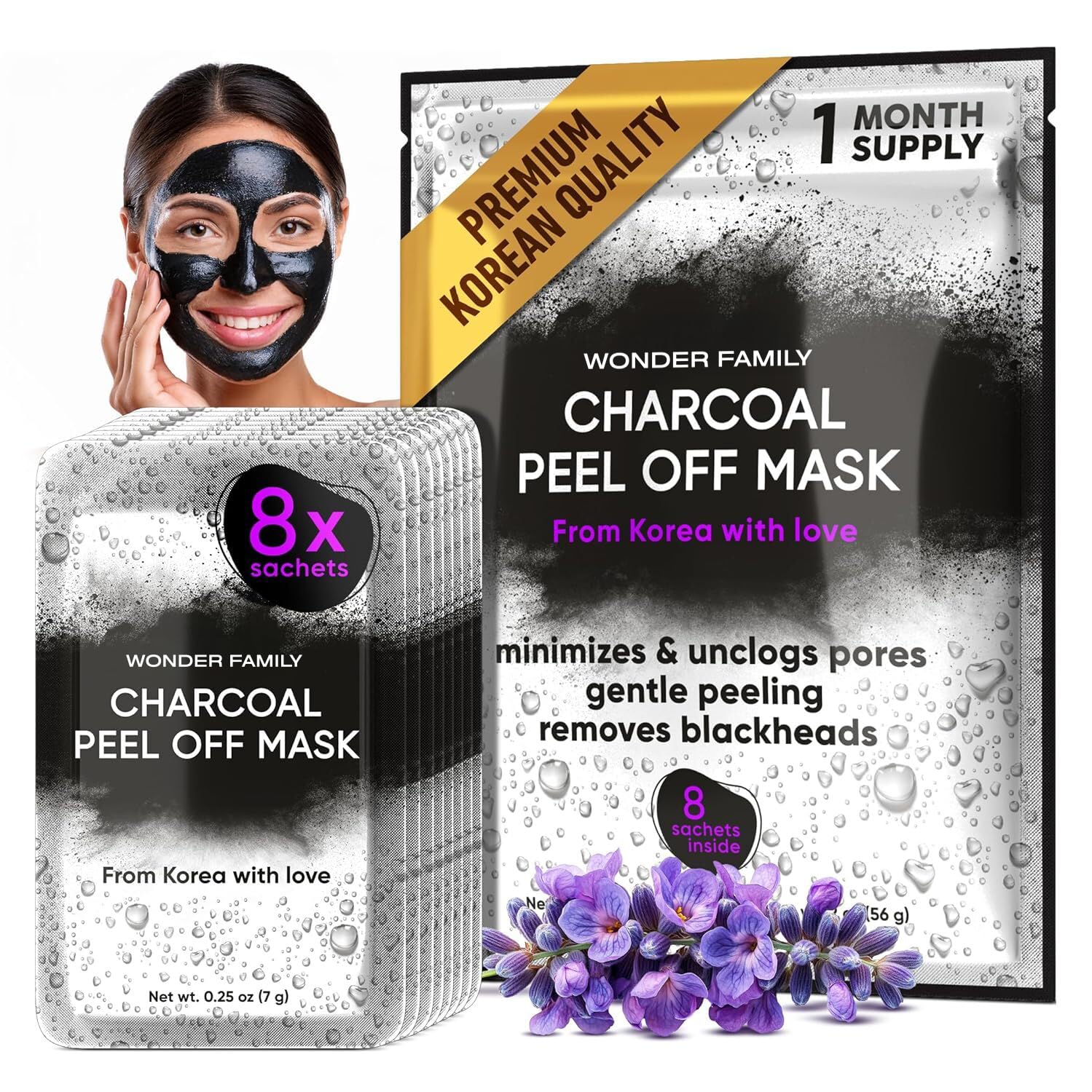 Korean Activated Charcoal Face Mask Peel Off – Blackhead Remover Mask – Facial Peeling & Nose Pore Cleaner – Black Head Remover for Face – Alternative to Pore Strips – Korean Skin Care Masks – 8 Pack Korean Activated Charcoal Face Mask Peel Off – Blackhead Remover Mask – Facial Peeling & Nose Pore Cleaner – Black Head Remover for Face – Alternative to Pore Strips – Korean Skin Care Masks – 8 Pack
