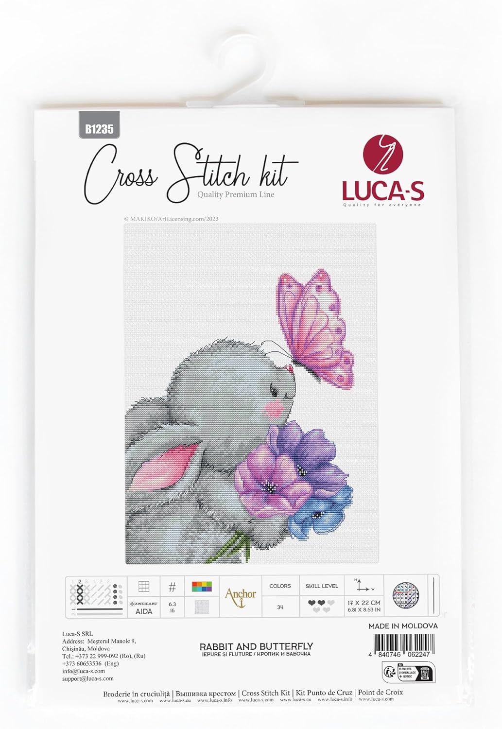 Luca-S Cross Stitch Kit - Rabbit and Butterfly, Counted Cross Stitch Kit, Embroidery Needlecraft Kit