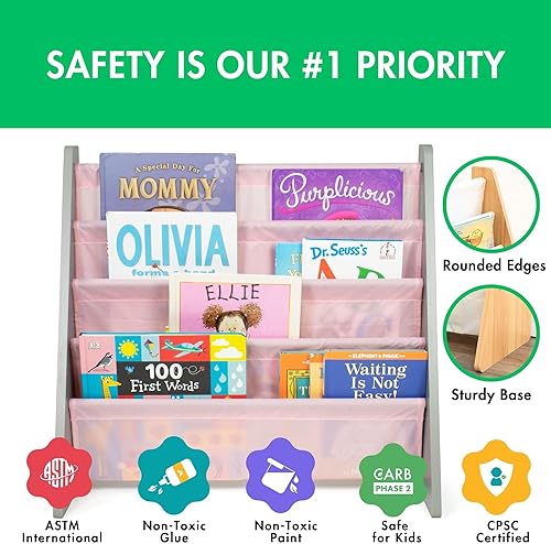 Miniatura 79 de Humble Crew Librero de almacenamiento para libros infantiles, gris/blanco, 4 niveles Gris/Blanco,verde (camo green),Gris/rosado,Madera