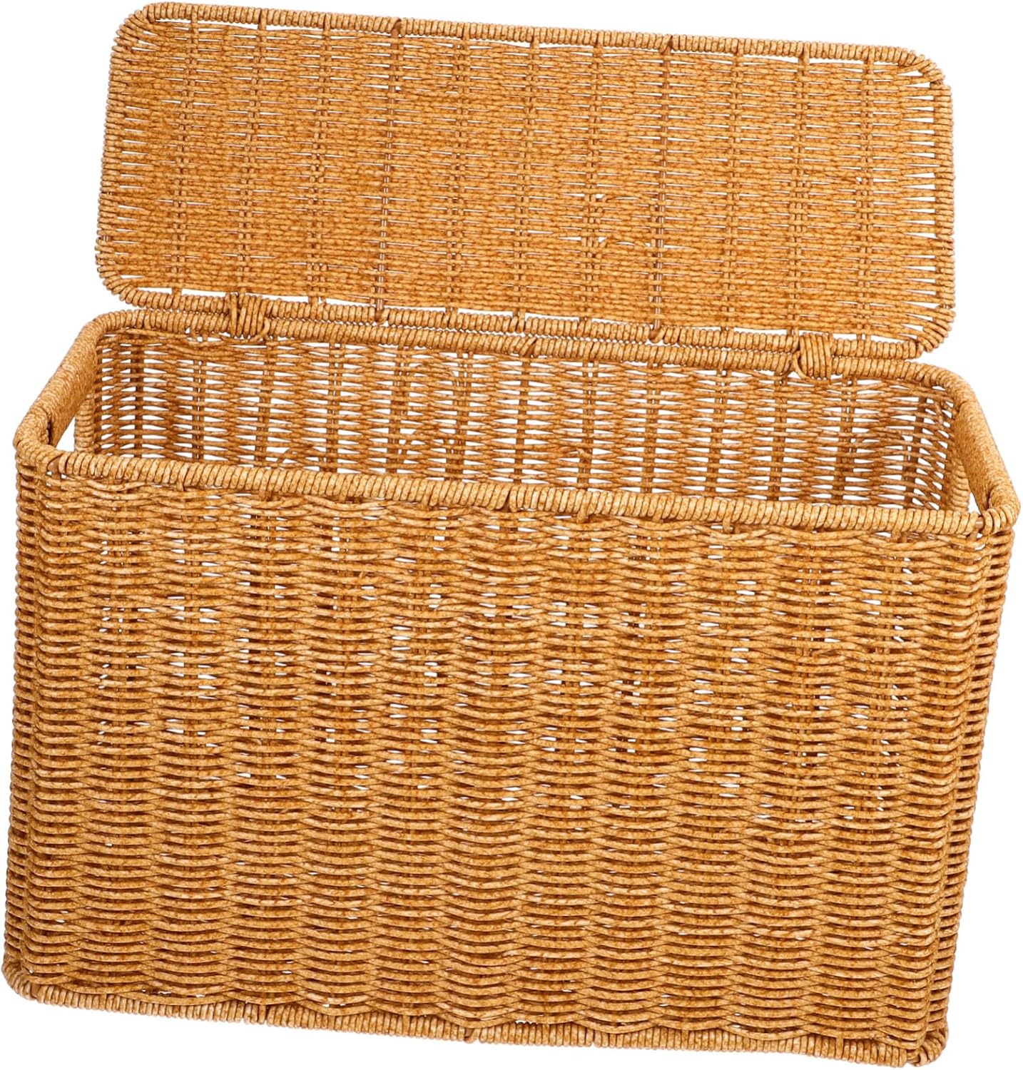 Woven Sundries Storage Basket with Lid and Handle Narrow Design Container for Magazines and Items Sturdy Neat Edges for Home Organization