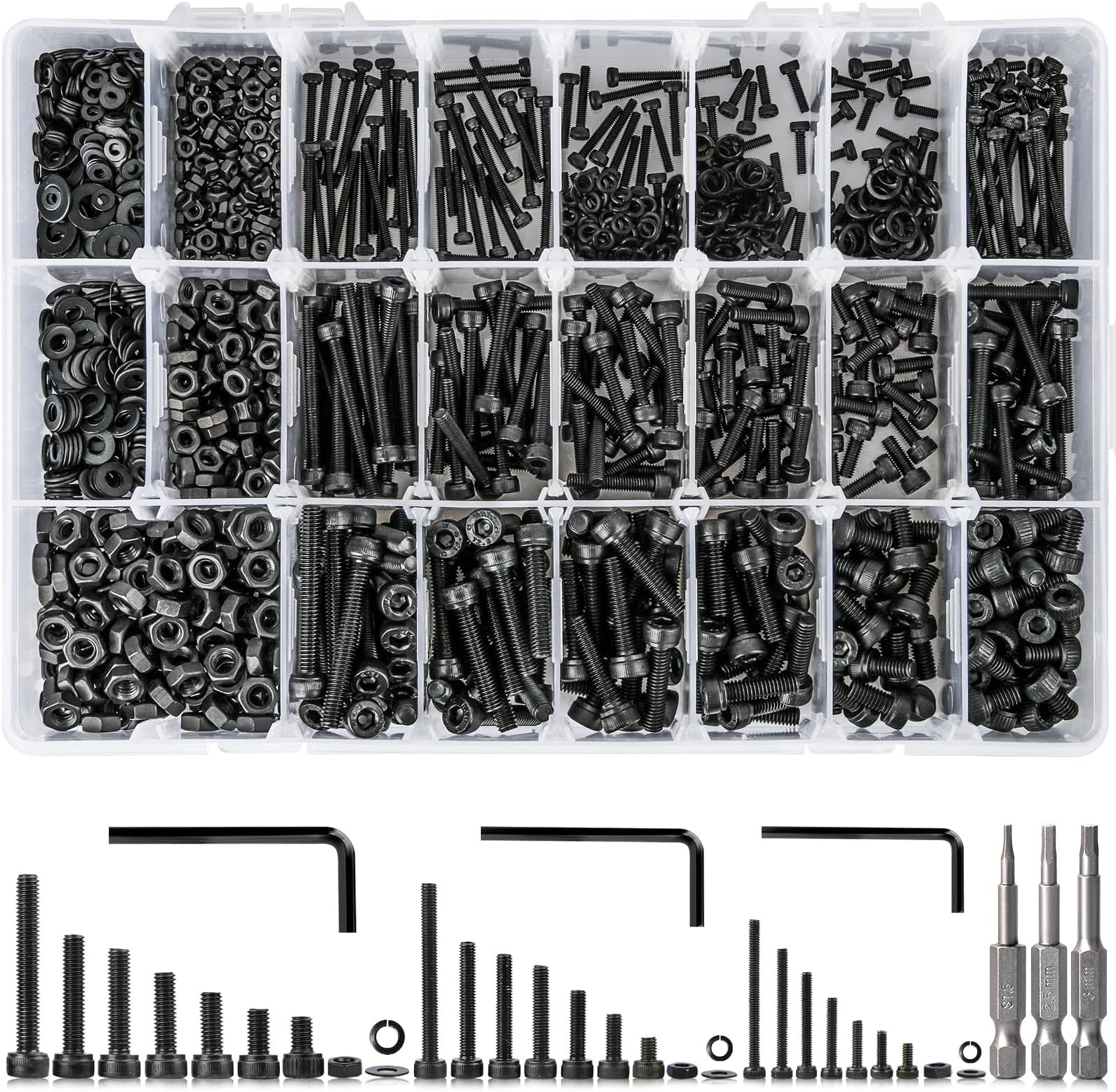 1710Pcs Metric Bolt Assortment M2 M3 M4, 21 Sizes 4MM to 30MM Upgraded Zinc Plated Hex Socket Head Cap Machine Screws, 12.9 Alloy Steel Bolts and Nuts Kit Screws Nuts and Washers
