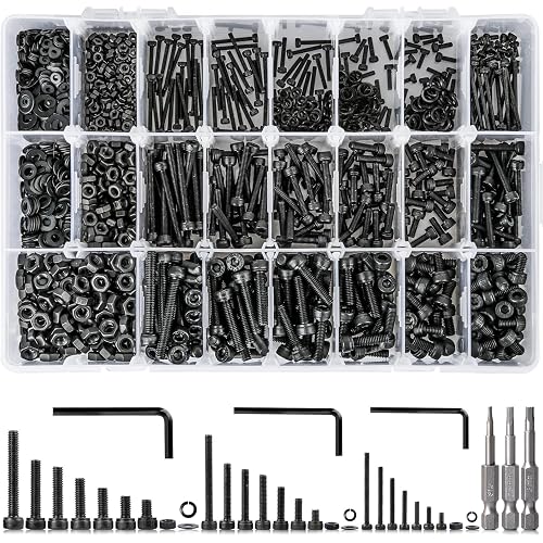 Hex Socket Metric Bolt Assortment, 1713Pcs M2 M3 M4 | 21 Sizes 4mm–30mm Length; 12.9 Alloy Steel, Zinc Plated; Includes Screws, Nuts & Washers and Hex Bits for Machinery Repair