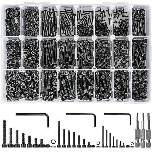 K Kwokker Surtido de 1710 tornillos métricos M2 M3 M4, 21 tamaños de 0.157 in a 1.181 in mejorados de cabeza hexagonal chapada en zinc, tornillos y