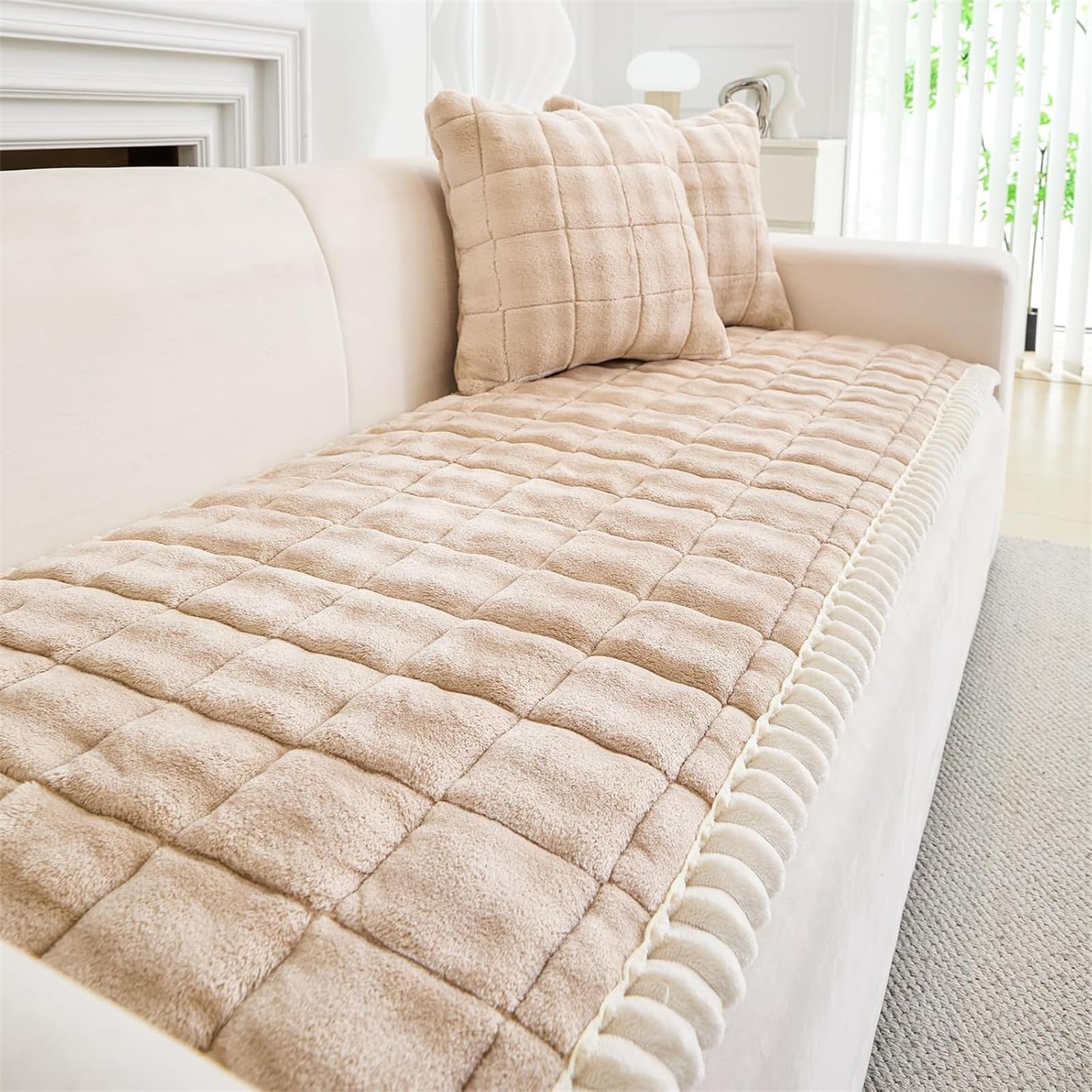 LINGKY Sofa Covers 1 2 3 4 Seater, Universal & Non-Slip Sofa Slipcovers Couch Covers Washable, Thick Milk Velvet Sofa Cushion Covers for Pet Dog Furniture Protectors (Camel, 90x180cm) — image 1