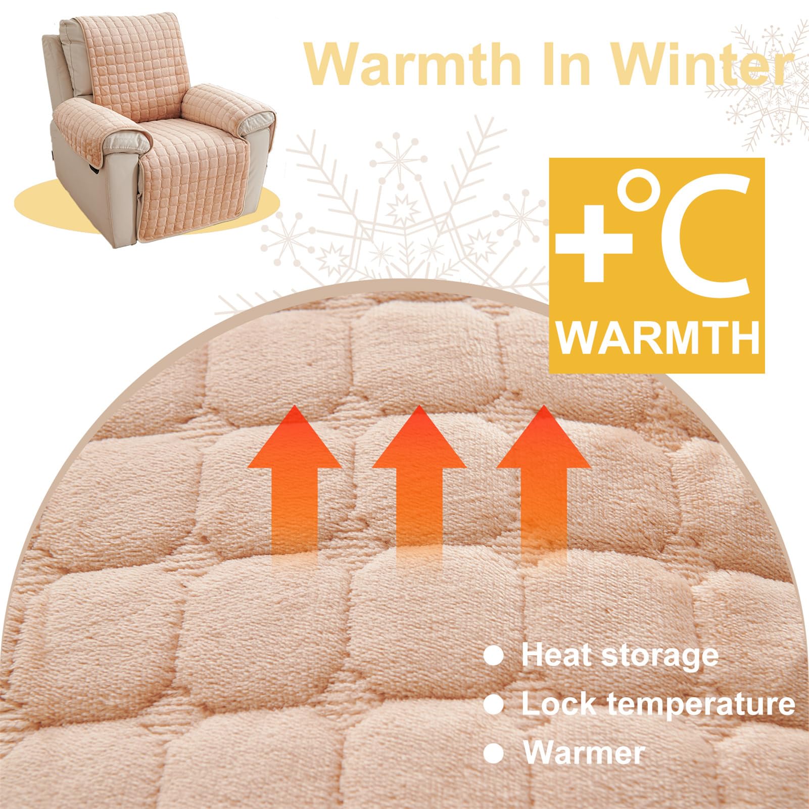 Funda de Reposabrazos de Sofá de Felpa Cuadrada de Invierno para 1 2 O 3 Plazas Funda para Sillón Reclinable Protector Antideslizante para Muebles para Mascotas (Beige 167 X 190 Cm)