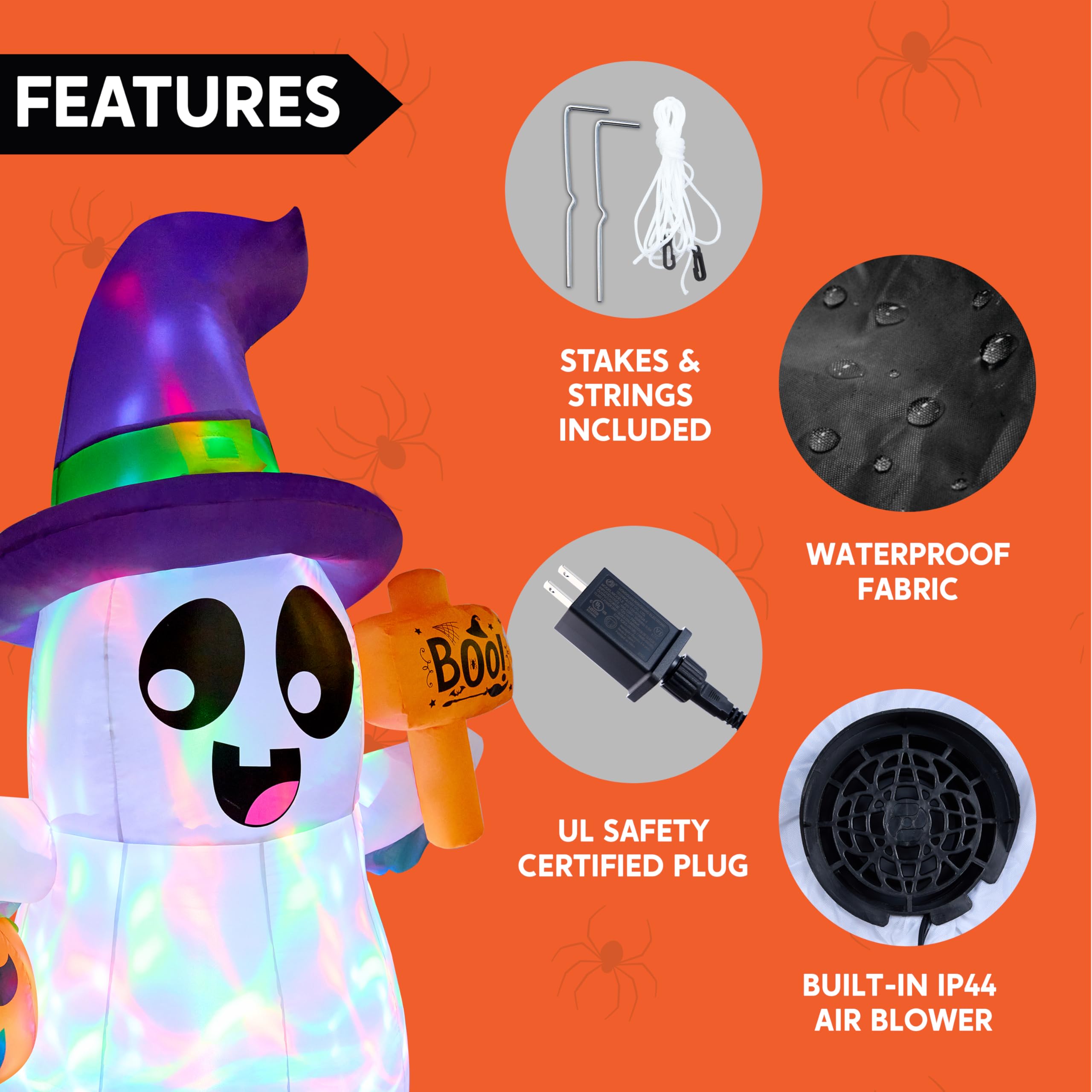 Joiedomi 5FT Tall Halloween Inflatable Ghost Outdoor Decorations, Cute Pink Ghost Blow Up Yard Decorations with Bowknot and LED Light for Halloween Decor, Garden Lawn Indoor Outdoor Party Decor: Cute Ghost