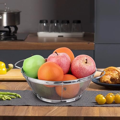 Miniatura 8 de Paquete de 3 coladores de acero inoxidable 18/8 (5 cuartos de galón, 4 cuartos de galón y 3 cuartos de galón), cestas de malla con asas y base de