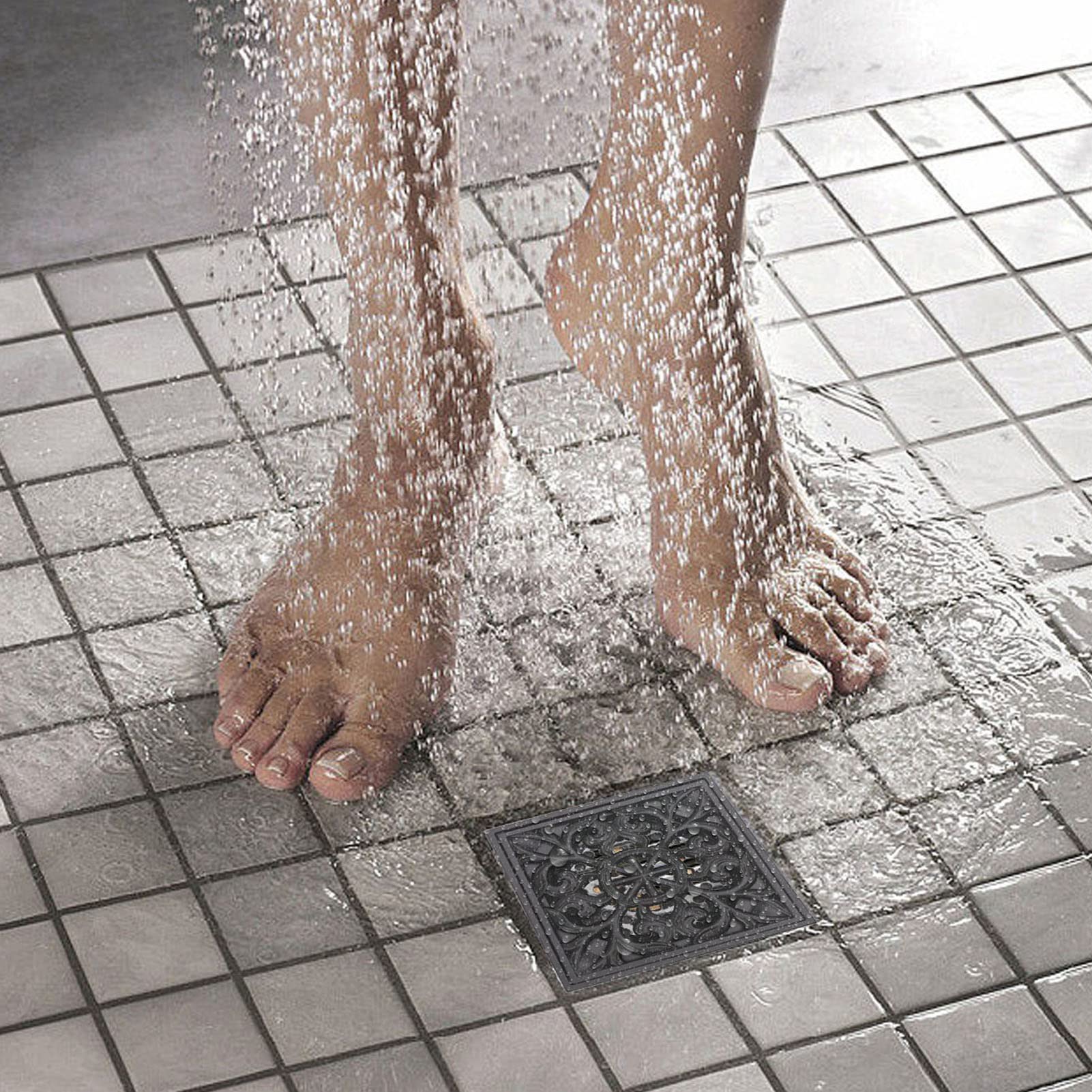 Buachois Piletta Doccia a Pavimento,Quadrato in Acciaio Inox Scarico per Doccia Ombrinale Scarico Quadrato Griglia Porta Drenante Parte per Bagno WC