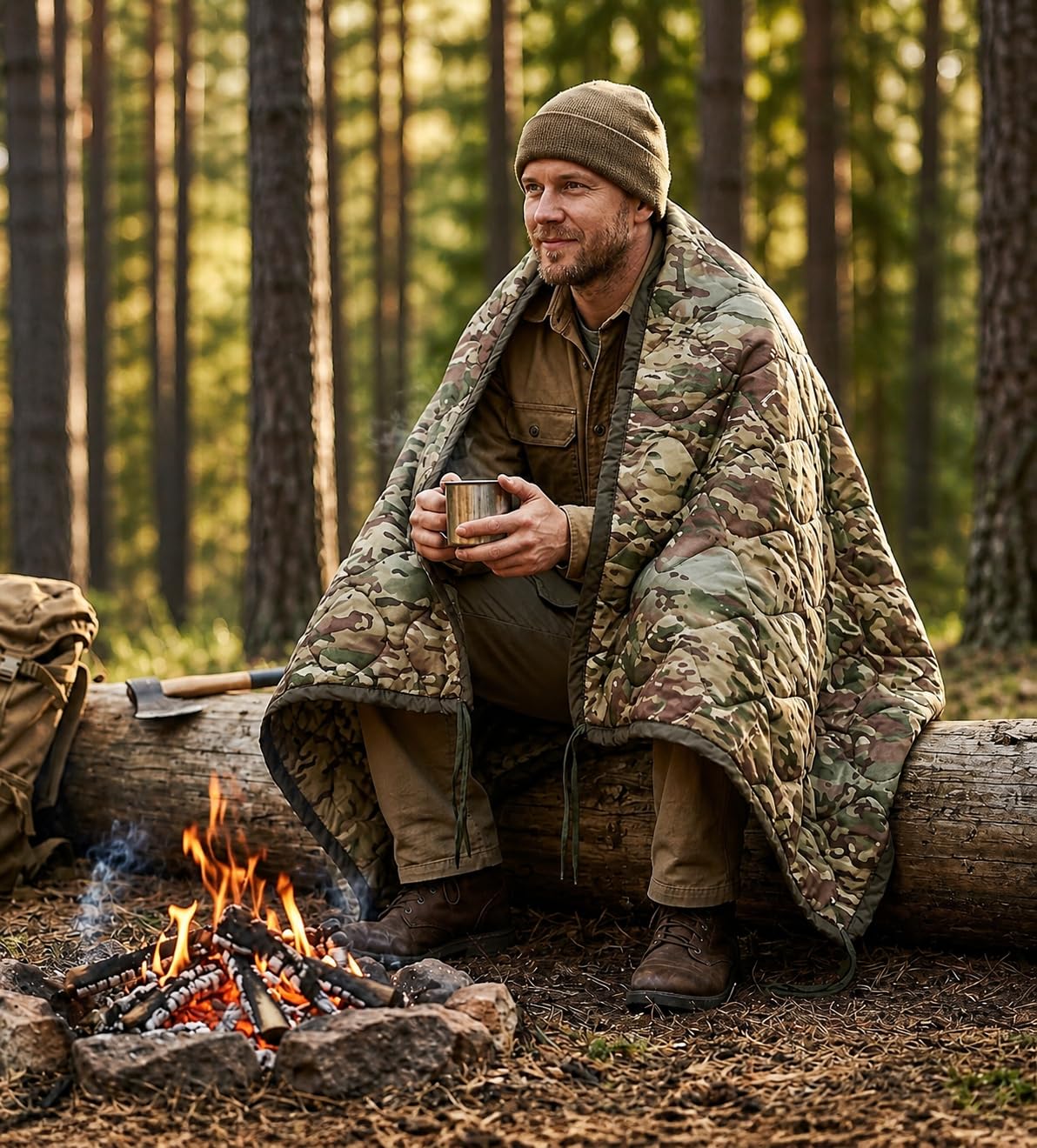 USGI Industries Couverture Militaire Woobie | Couverture de Camping à Isolation Thermique | Grande Taille, Portable, Isolation, résistante à l'eau, pour la randonnée, la Survie | Sac de Transport de