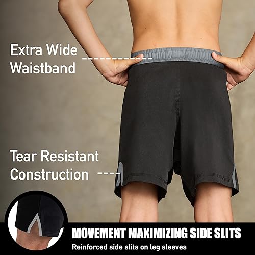 Miniatura 3 de Elite Sports Kids MMA BJJ No GI UFC Grappling Jiu Jitsu Shorts, Black Jack Youth Boys MMA Training Grappling Training Shorts