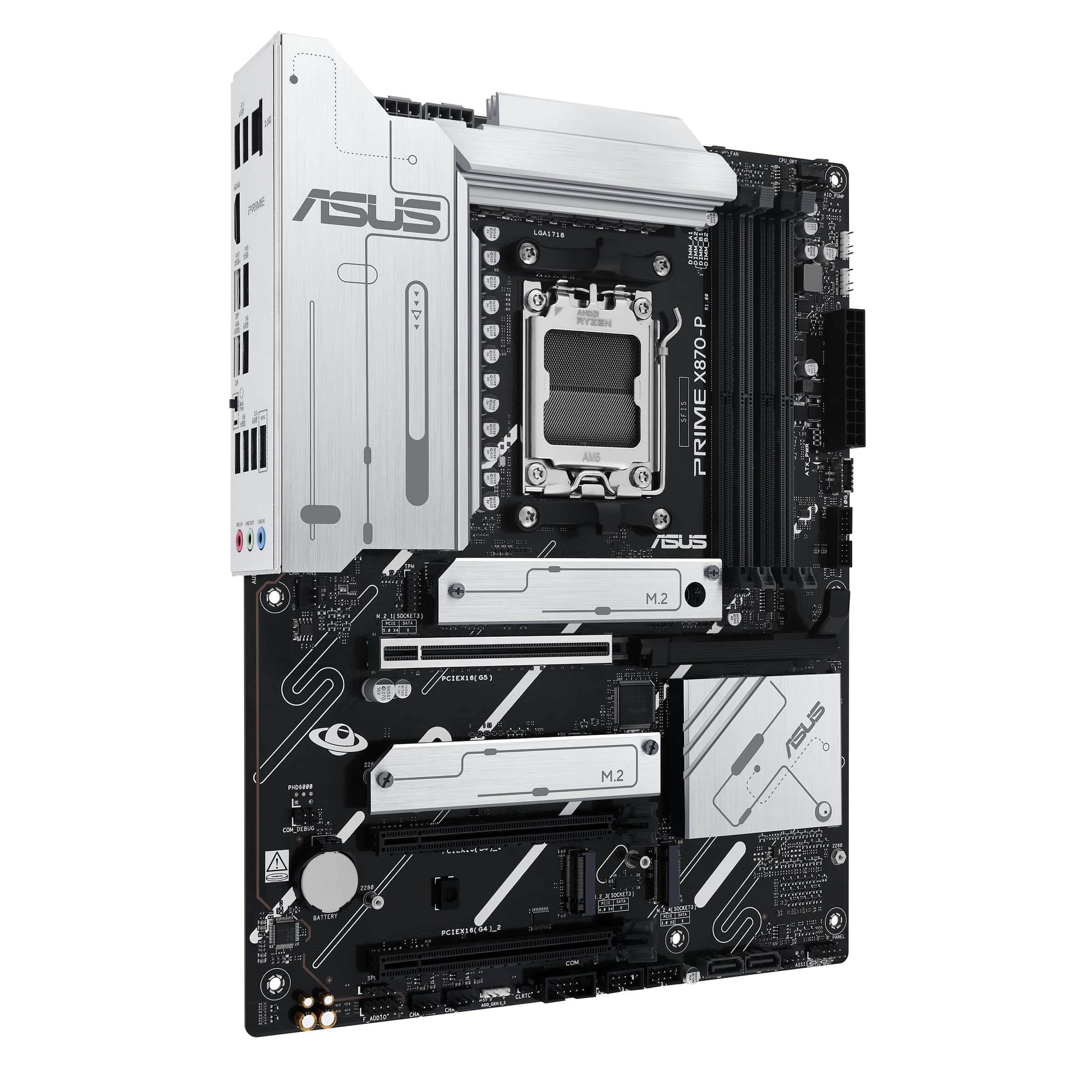 ASUS Prime X870-P – Carte mère Gaming AMD Ryzen AM5 X870 ATX (DDR5, 14+2+1 (80A) DrMOS, PCIe 5.0, 4 x M.2, USB 40Gbps Type-C, HDMI, Aura Sync RGB)