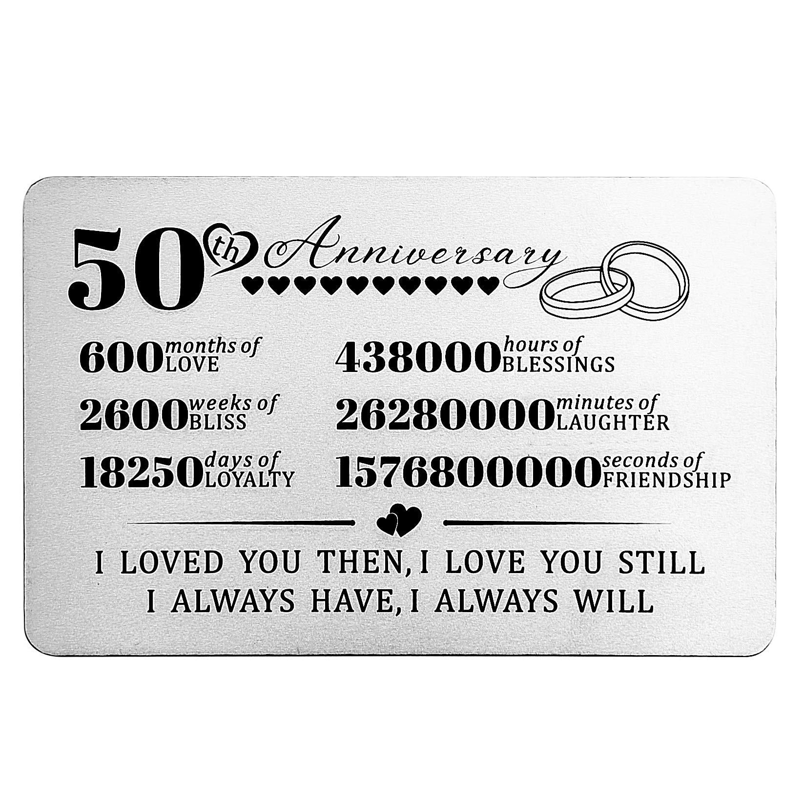 50th Anniversary Wallet Card for Husband Wife Boyfriend Girlfriend - 50 Years Wedding Anniversary Card for Him Men or Her Women - Personalized Engraved Anniversary Card Insert for Couples