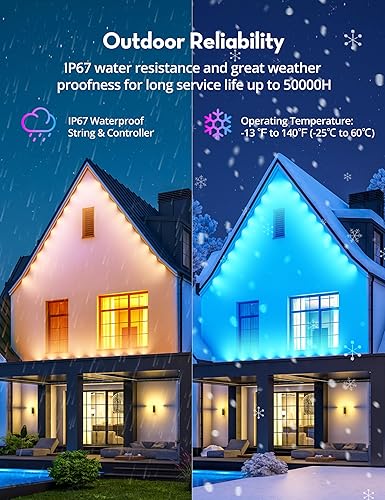 Miniatura 6 de RGB+IC - Luces permanentes para exteriores para jardín de casa, 50 pies, luces de alero inteligente, luces de cadena, IP67 impermeable, para
