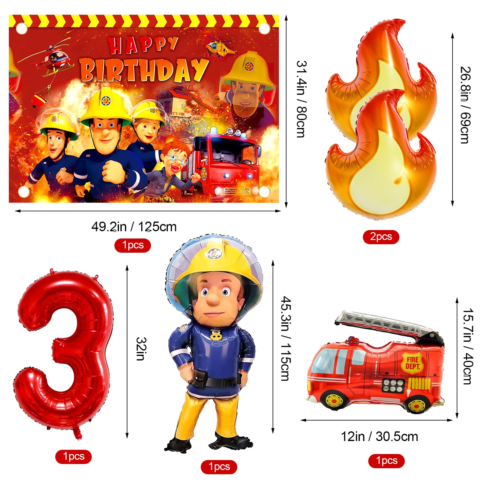 80-teiliges Feuerwehr Geburtstagsdeko-Set – Mit Ballons, Banner, Tischdecke & Mehr Für Kinder
