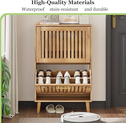 Miniatura 7 de Armario de almacenamiento de zapatos con 2 cajones abatibles, armario estrecho para zapatos para entrada, organizador de zapatos independiente con