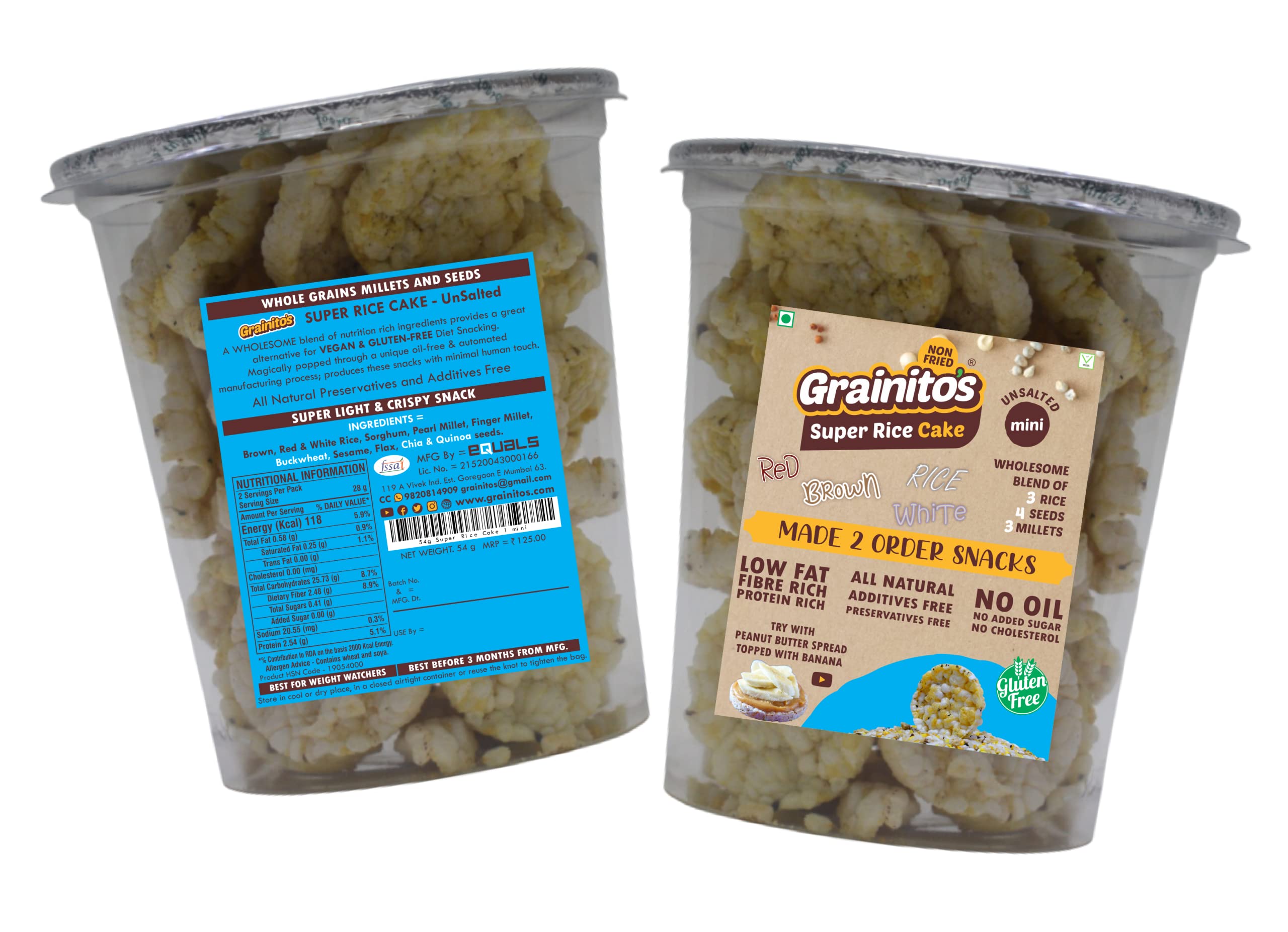 Grainito's Rice Cake Mini (Brown, Red And White) With Millets Buckwheat Quinoa Chia Seeds (Unsalted),54 Gram