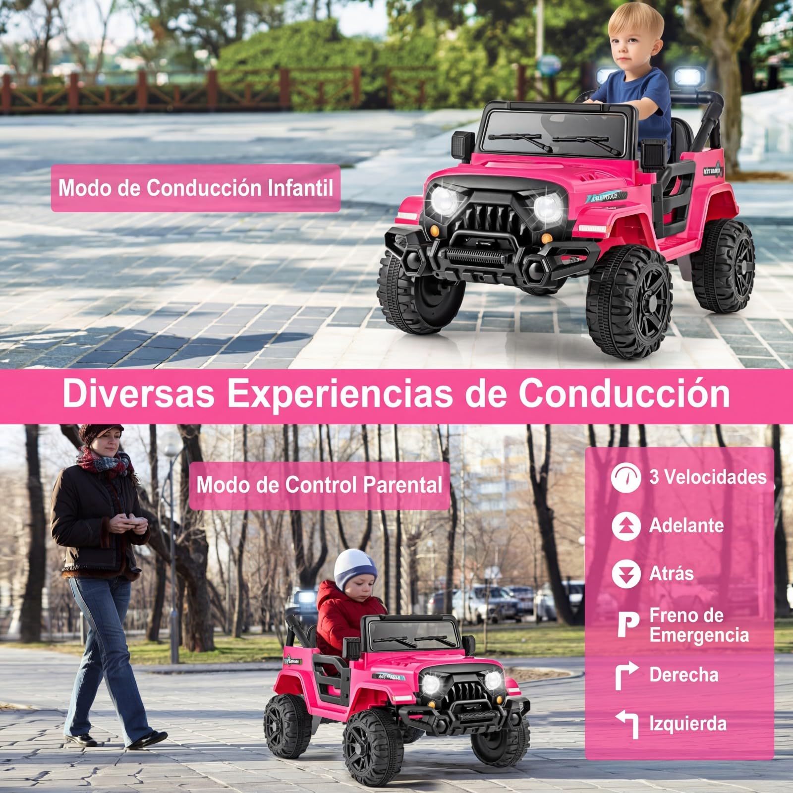 Coche Eléctrico para Niños 24V 2 Plazas con Control Remoto Música Luces y Conexión Inalámbrica Bocina Cuentos y Asa de Transporte Rojo Coche Eléctrico para Niños 24V 2 Plazas con Control Remoto Música Luces y Conexión Inalámbrica Bocina Cuentos y Asa de Transporte Rojo