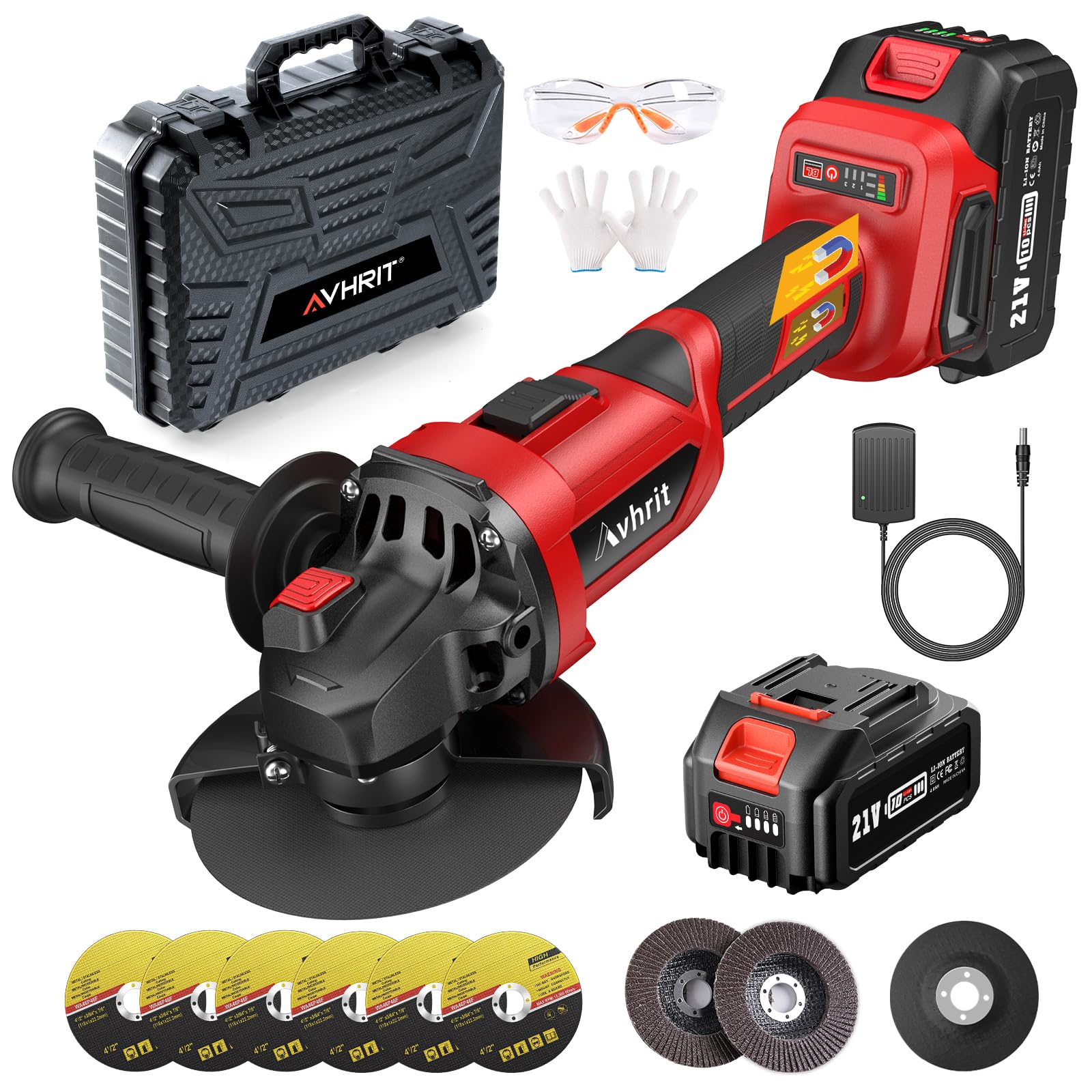 Meuleuse D'Angle Sans Fil 21V 9000 Tr/min Avec 2 Batteries 4.0Ah - Disqueuse Yofuly + 7 Disques
