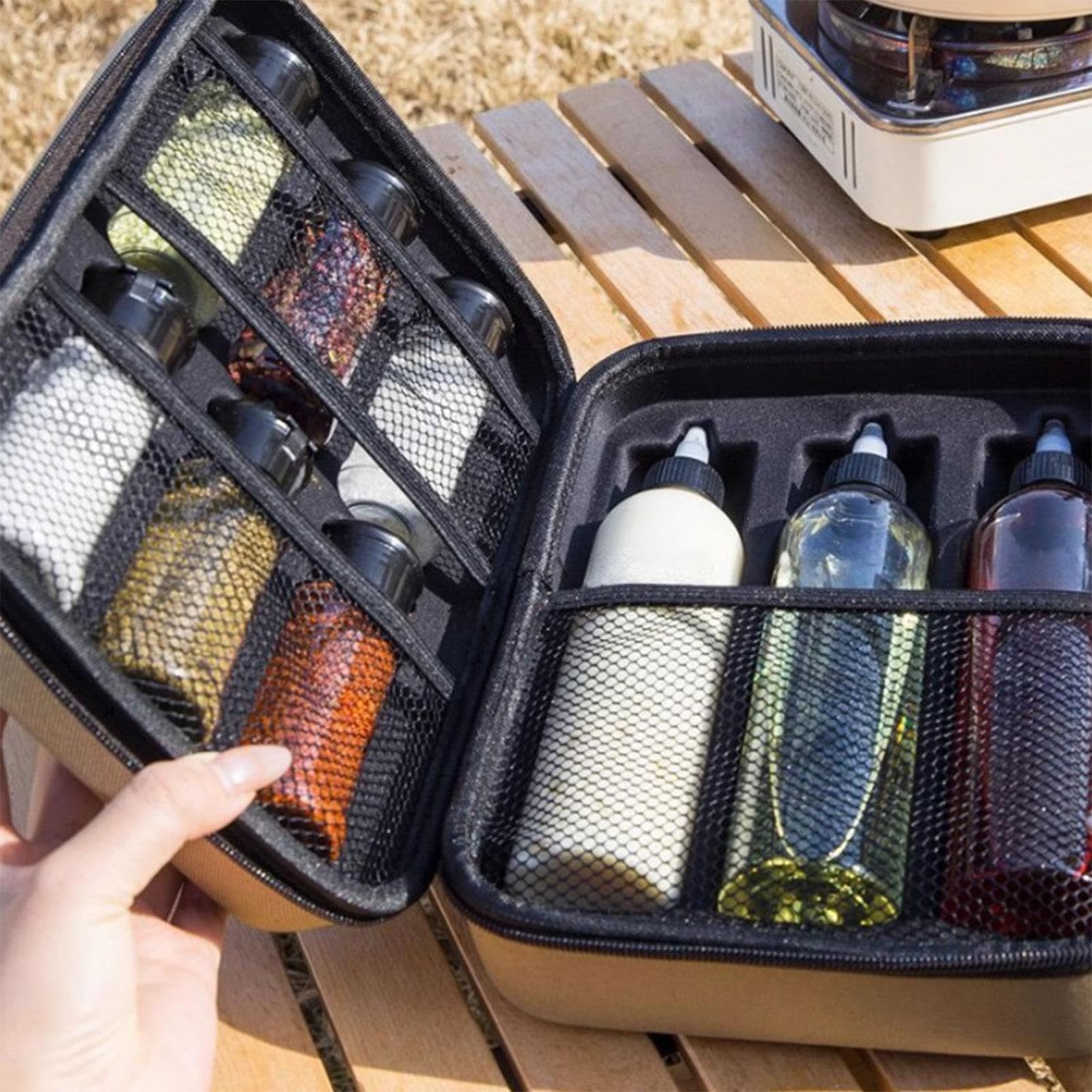 Qianly Kit de 11 Tarros de Especias para Camping, Estuche Rígido de EVA para Senderismo, Barbacoas, Hogar Y Exteriores