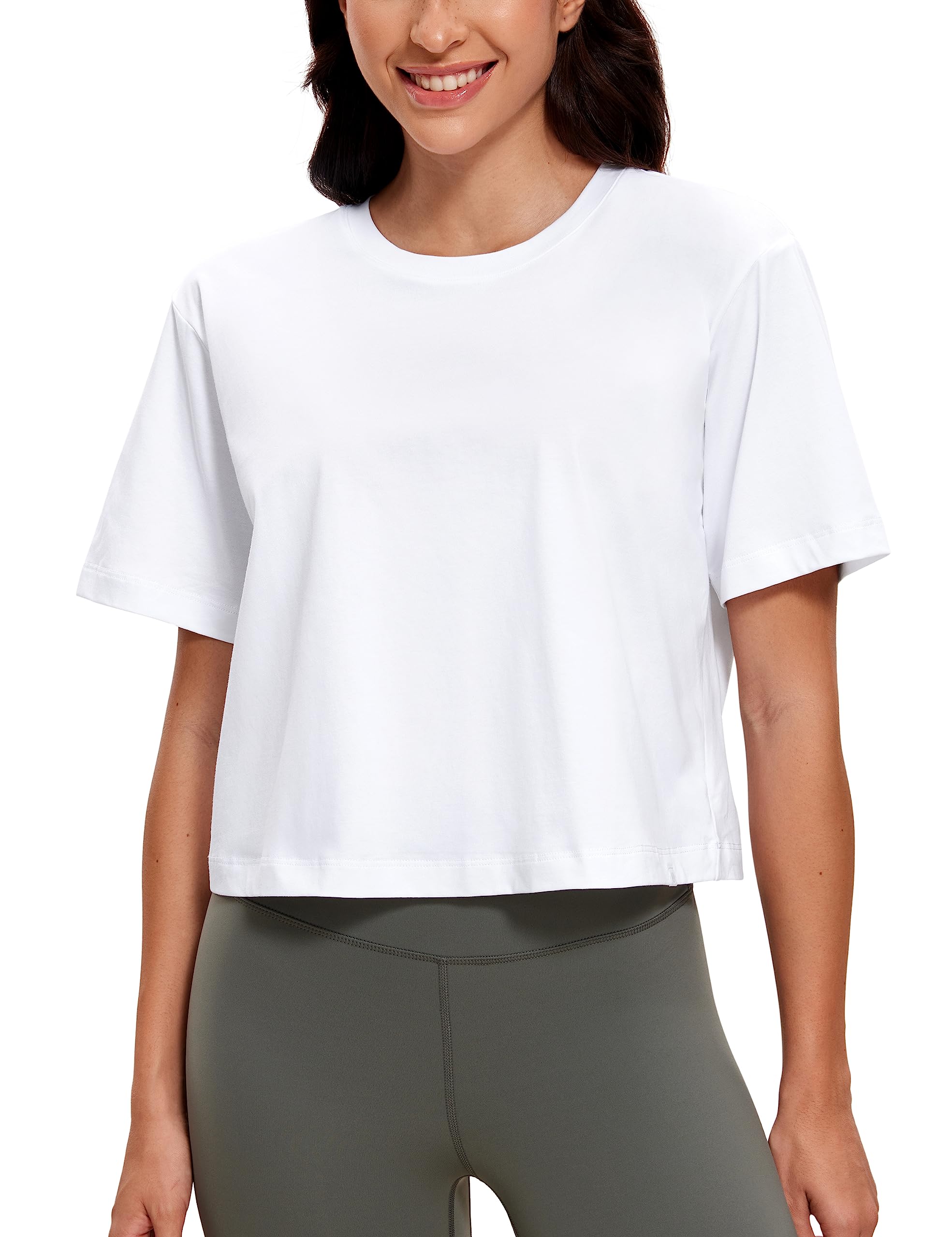 CRZ YOGAWomens Loose Fit Cotton Polyester Short Sleeve Shirts Crop Tops Casual Workout T-Shirts