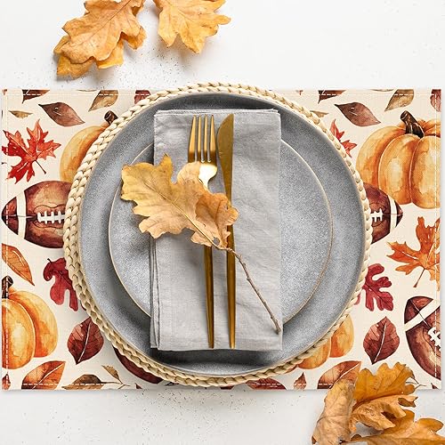 Miniatura 4 de AnyDesign - Mantel individual de otoño, acuarela, calabaza, fútbol, hojas de arce, rústico, otoño, antideslizante, resistente al calor, decoración