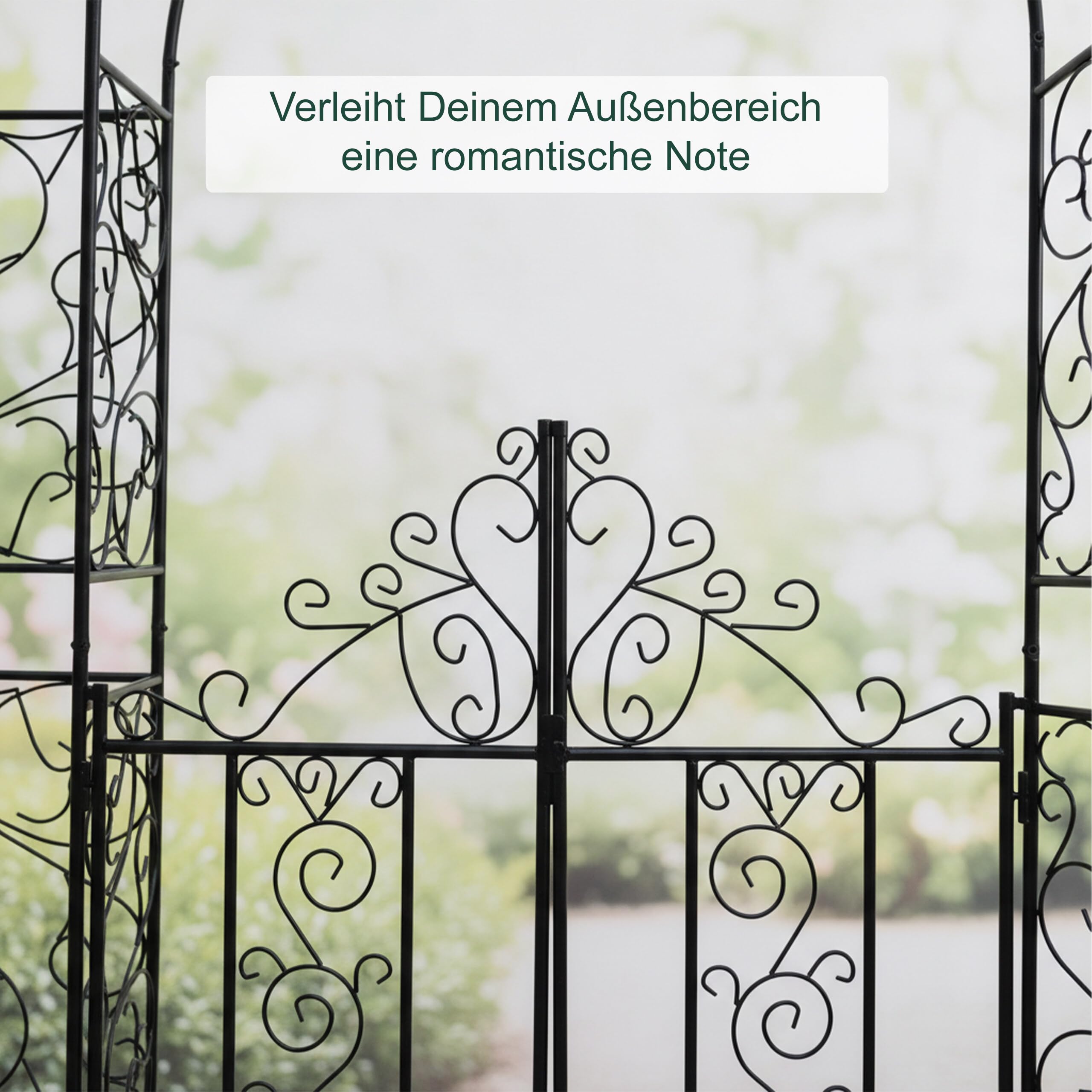 Relaxdays Rosenbogen mit Tor, Ranken Ornamente, Vorgarten & Garten, schwarz