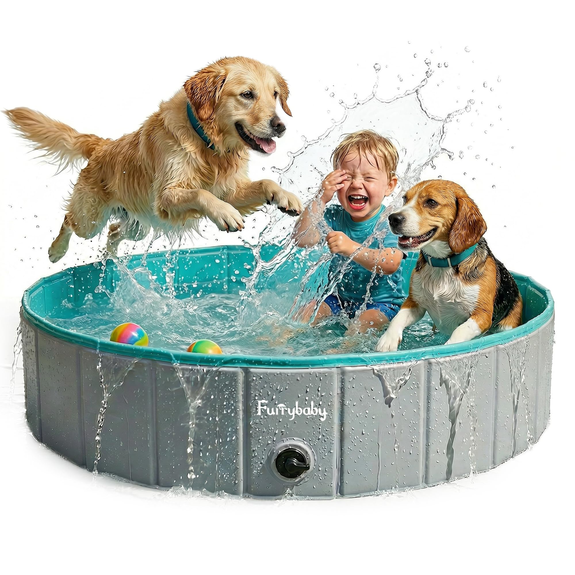 furrybaby Dog Paddling Pool Large, Foldable Dog Pool Paddling Pool for Dogs, Puppy Pool for Gardens with PVC, Plastic Dog Swimming Pool Large Hard Kid Pool, Grey, 120 x 30 cm