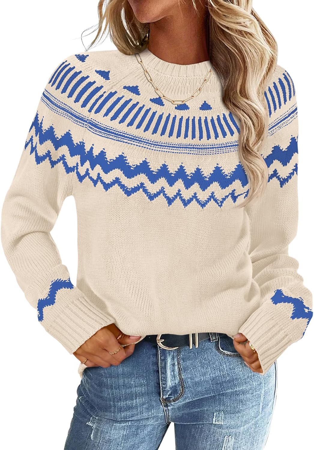 MEROKEETY Women's 2025 Fall Winter Striped Pullover Sweater Trendy Crew Neck Long Sleeve Vintage Color Block Knit Tops