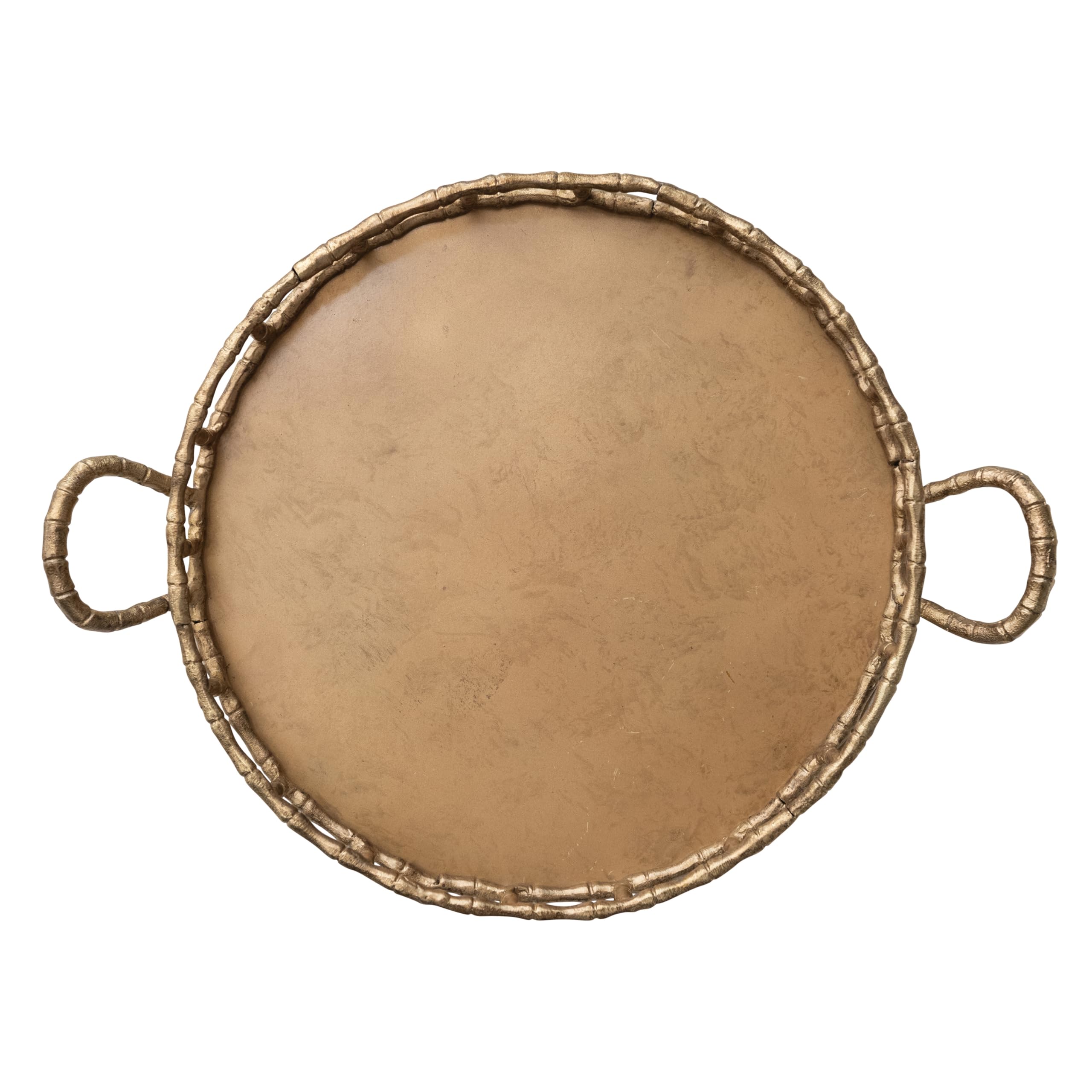 Creative Co-Op Cast Aluminum Faux Bamboo Tray with Handles, Brass Finish