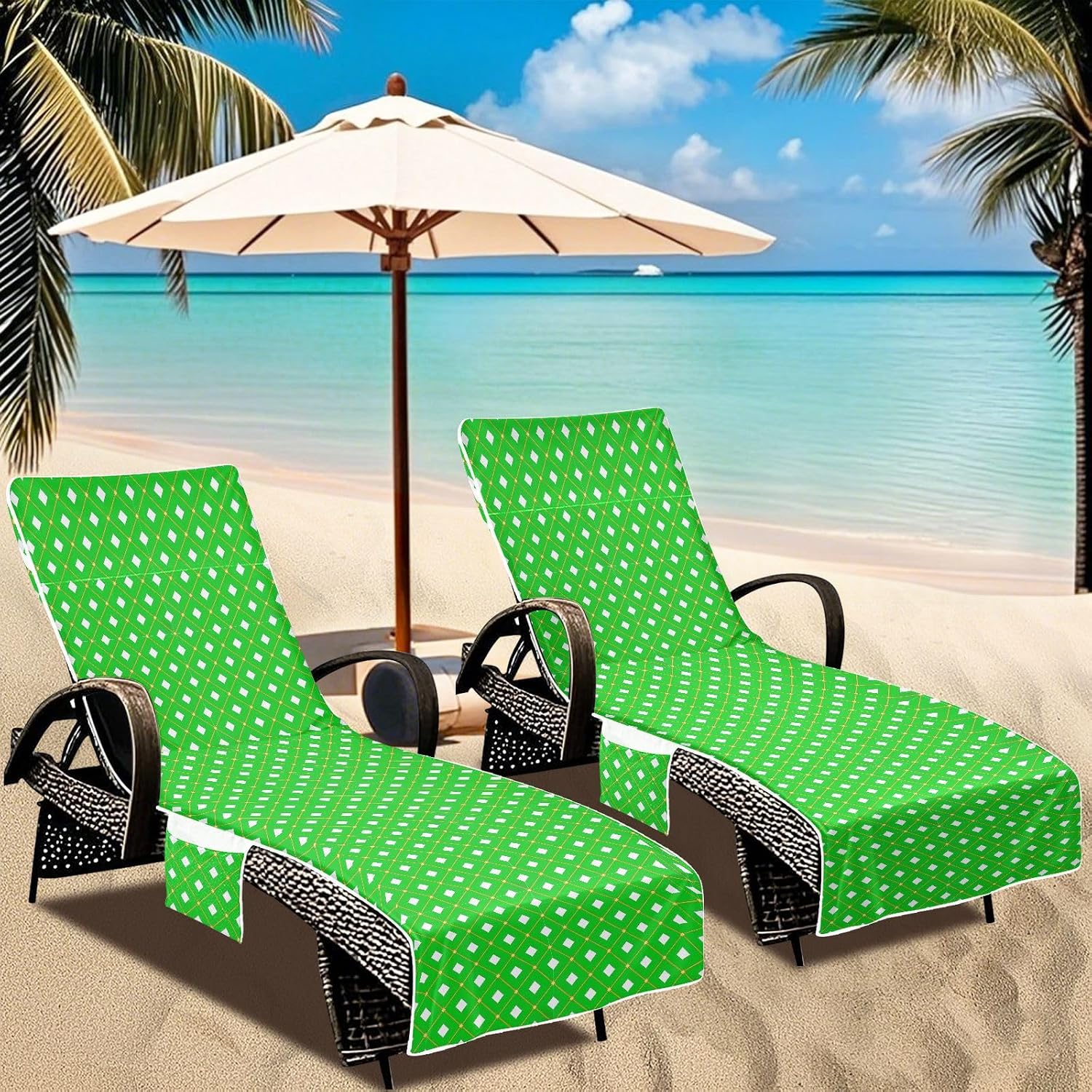 Trendy Lemon Green Checkered Plaid Buffalo Gold Decorative Patio Lounge Chair Cover Soft Absorbent Patio Chaise Lounge Slipcover for Pool Beach Sunbathing, cover para muebles de 85" X 30"