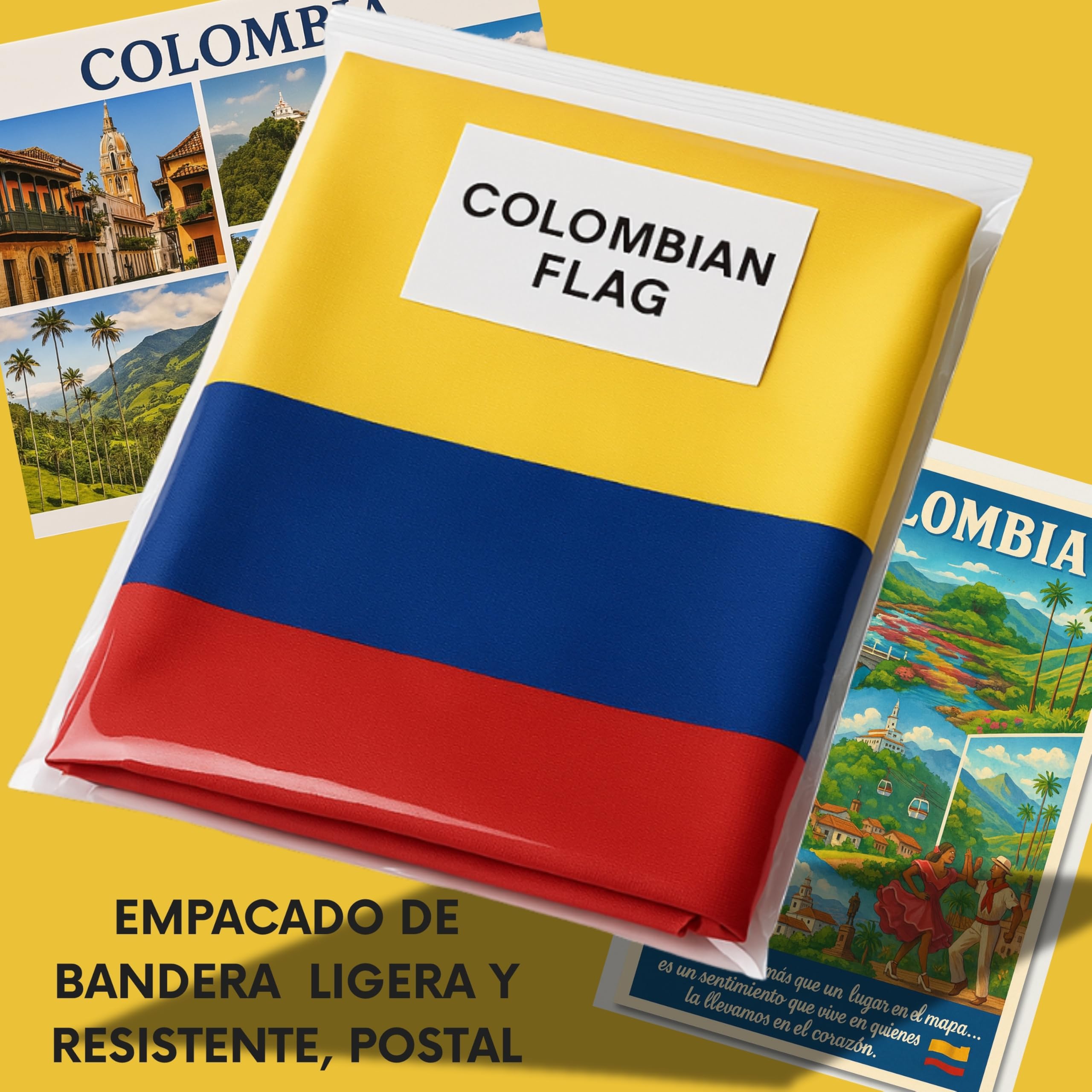 Bandera Colombia Grande 90 x 150 cm – Bandera de Colombia 100% poliester de 100 Denier o 90 g/m² perfecta para celebraciones y decoración – Rumbo al mundial 2026 la selección Colombia