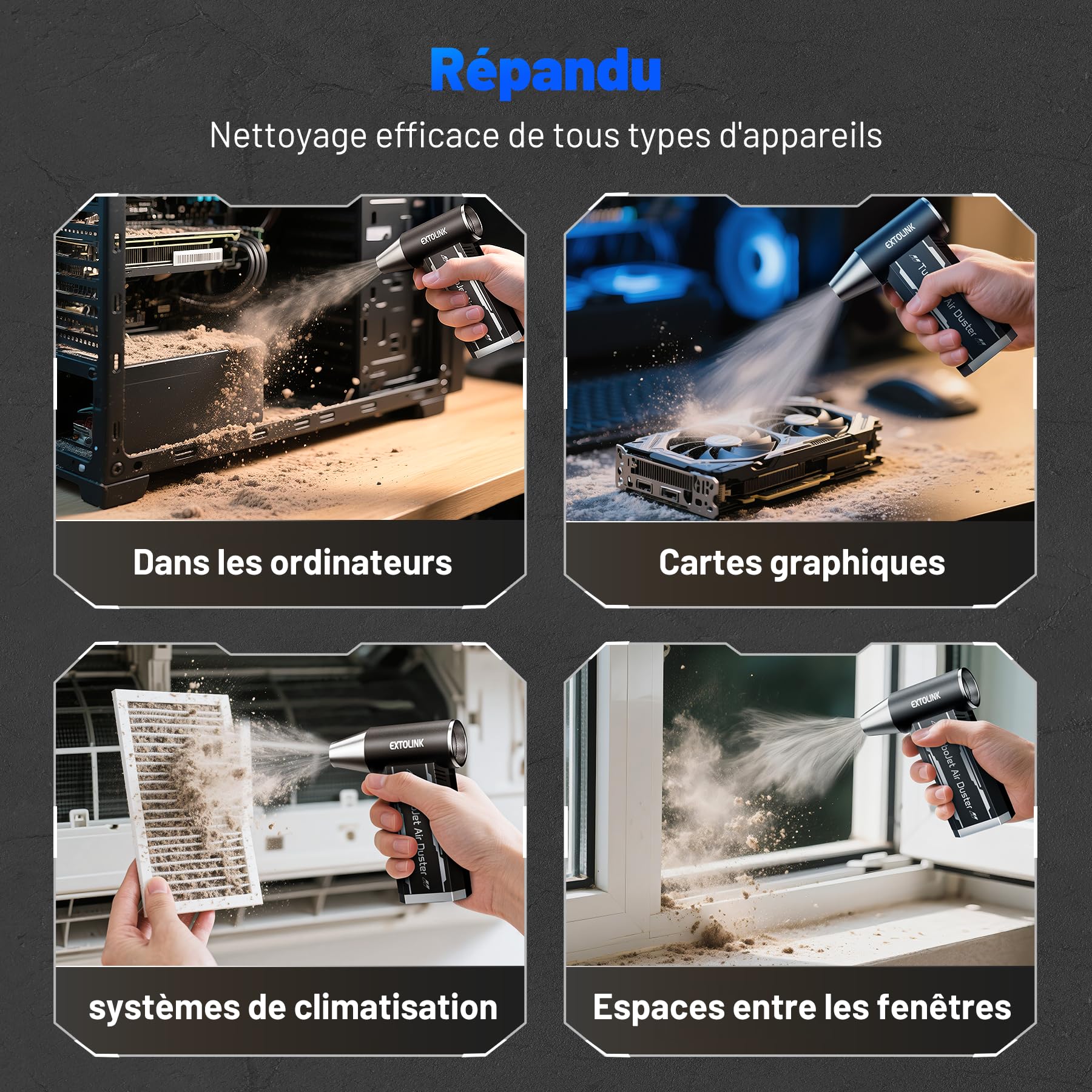 L8 Souffleur Air Comprimé - 180000 TR/Min de Mini Souffleur Sans Fil Puissant 4-Speed TurboJet Mode, 8000mAh Soufflette Air Comprimé avec kit de nettoyage pour Hôte, PC, Clavier, Cartes Graphiques
