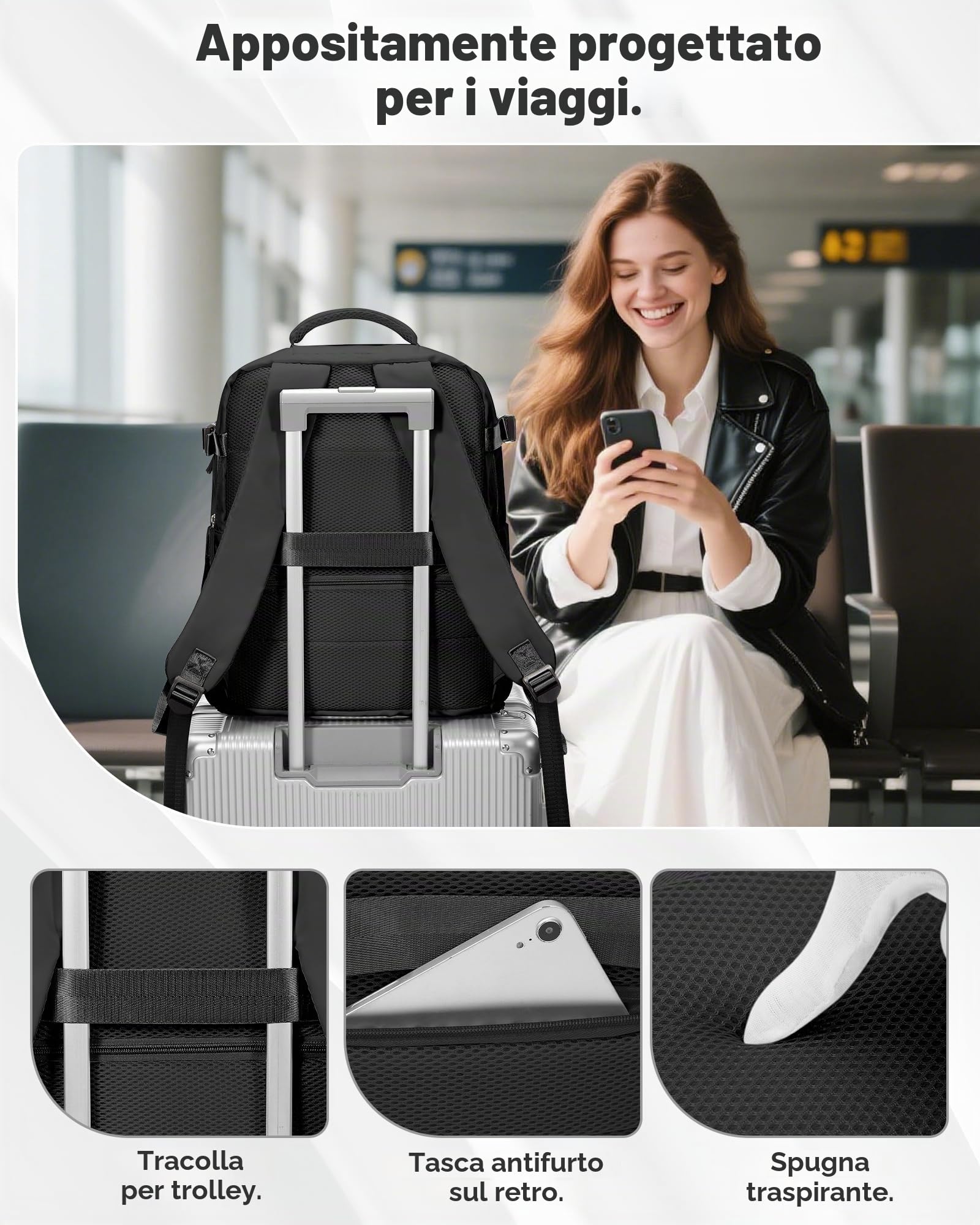 HPLQQ Zaino 40x30x20 per Ryanair Zaino Sottovuoto da Viaggio con Pompa | Aereo Bagaglio a Mano Easyjet Borsa da Cabina per Uomo e Donna Lavoro e Scuola Casual Daypack,T Nero