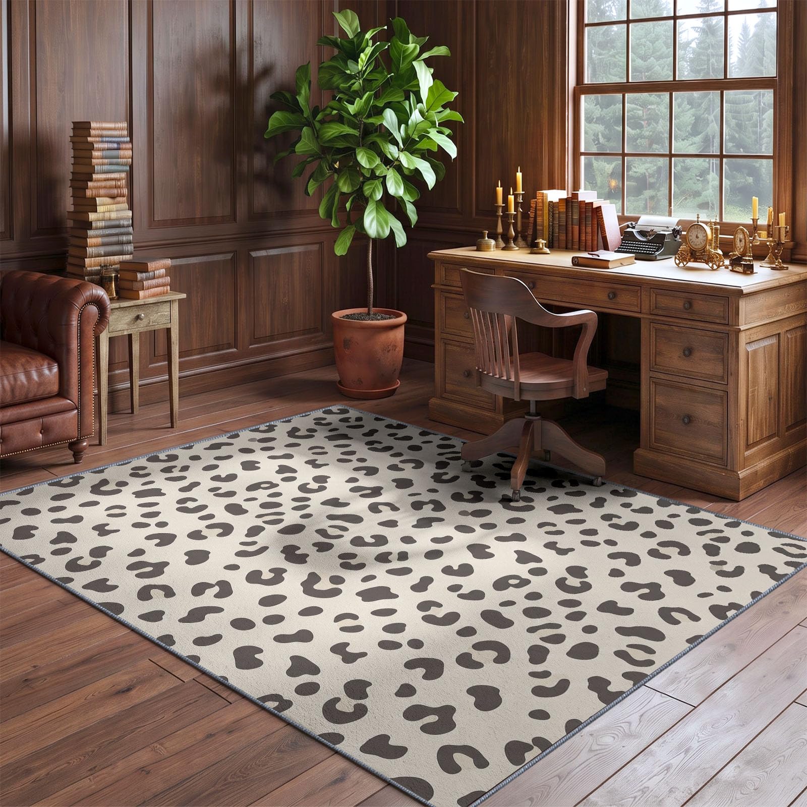 Creme Abstrakt Tier Leopardenmuster Teppich Waschbar Junge Mädchen120 x 180 cm - rutschfest Pflegeleicht Teppich Modern Minimalistisch, für Spielzimmer Jugendzimmer