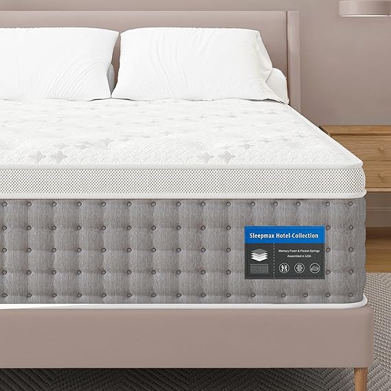 Sleepmax Twin Mattress 10 Inch - Hotel-Collection Hybrid Mattress Extra Lumbar & Hip Support - Deep Sleep Bed in a Box Pain Relief - Fiberglass-Free, CertiPUR-US Certified, 365-Night Trial