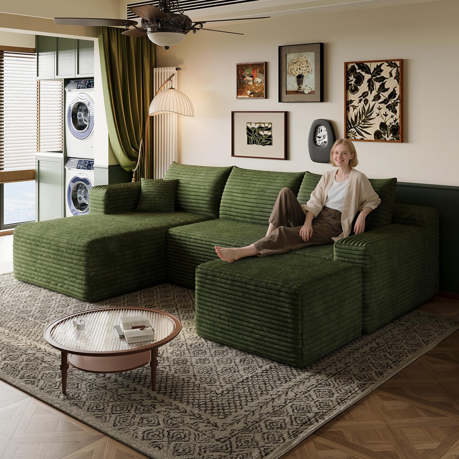 inoevl 96 U-Shape Corduroy Sectional
