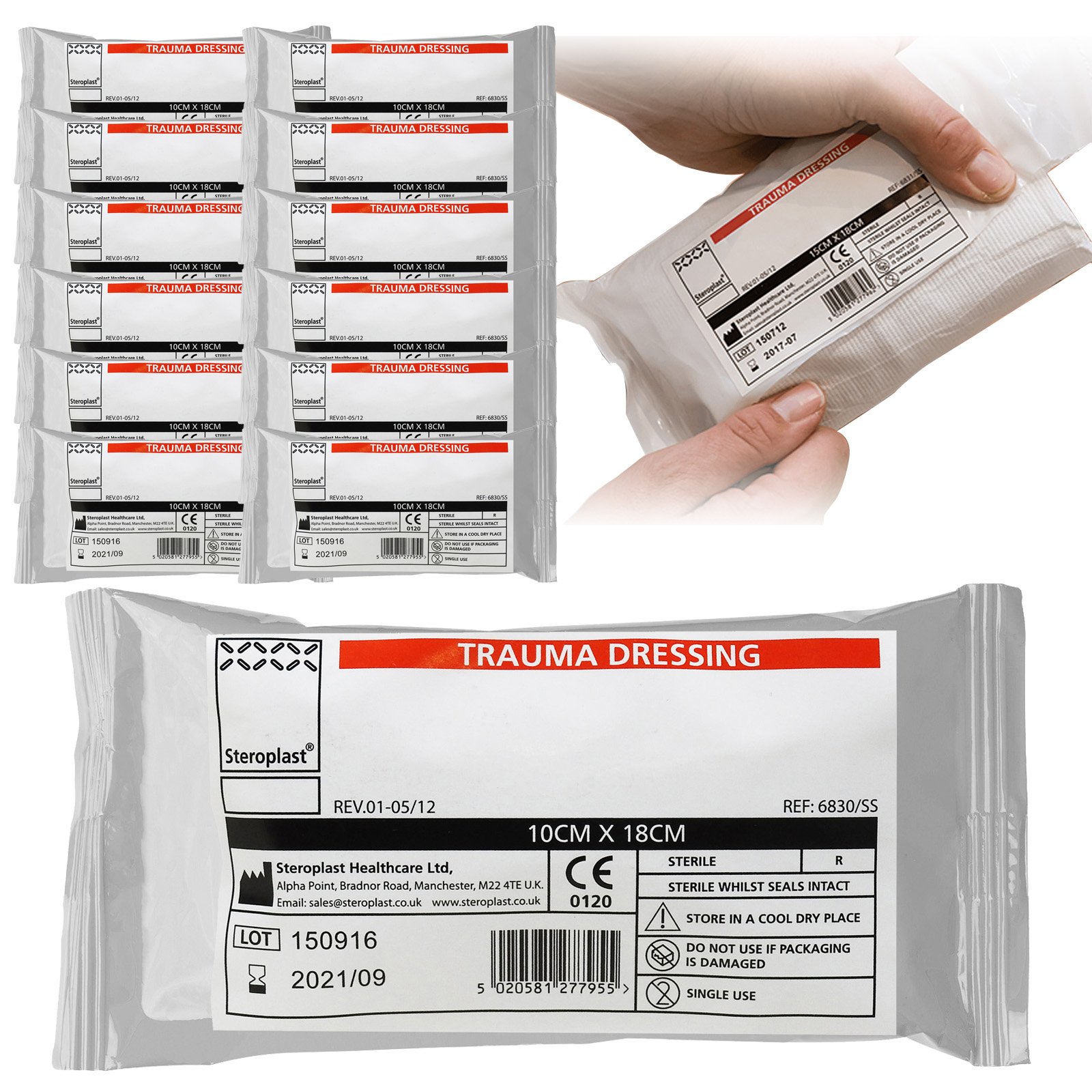 Steroplast Trauma Dressing Military Pack, 12x 10cm x 15cm FFD Field Dressings