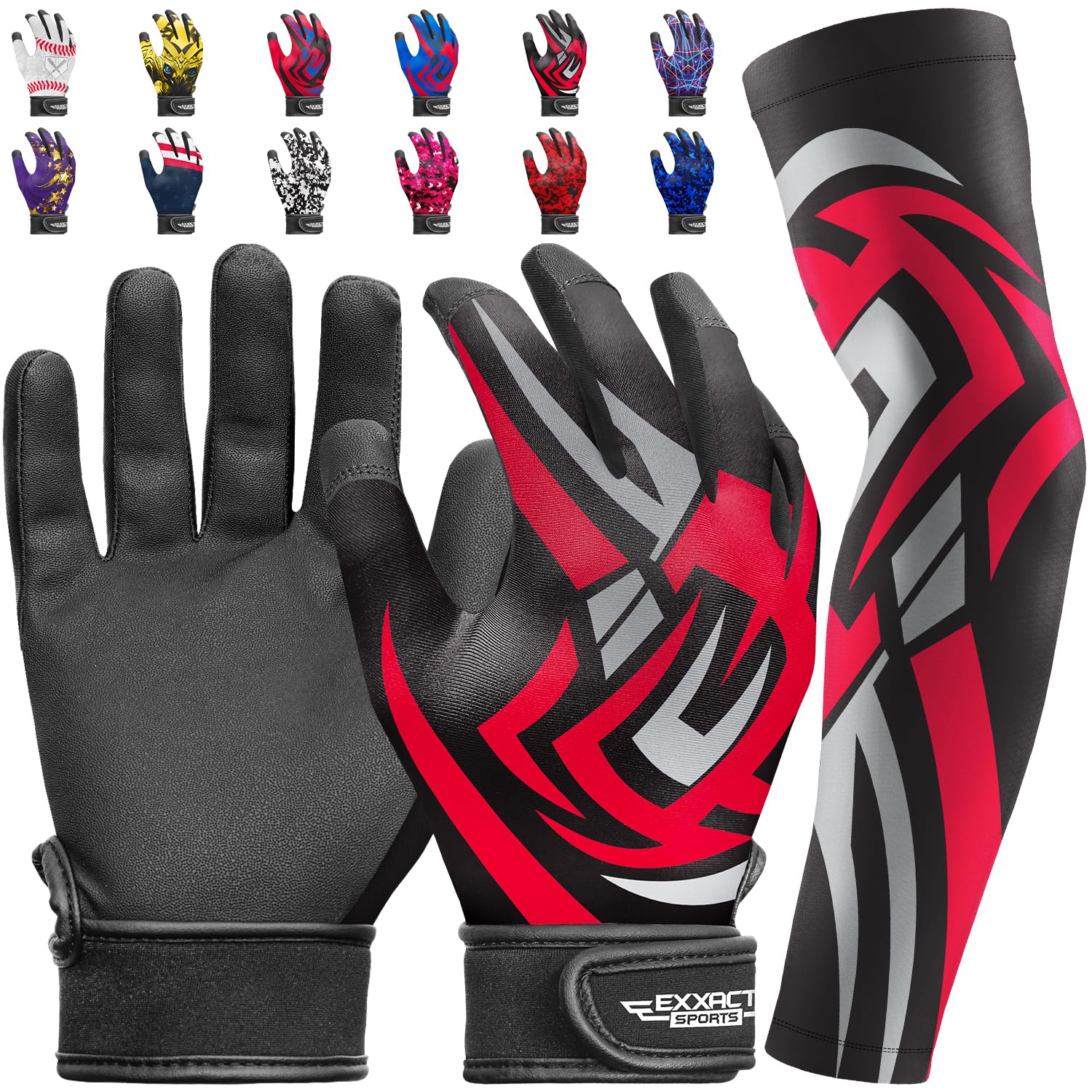 Exxact Sports Youth Batting Gloves with Arm Sleeve for Boys & Girls, Kids Baseball Batting Gloves for Softball, T-Ball