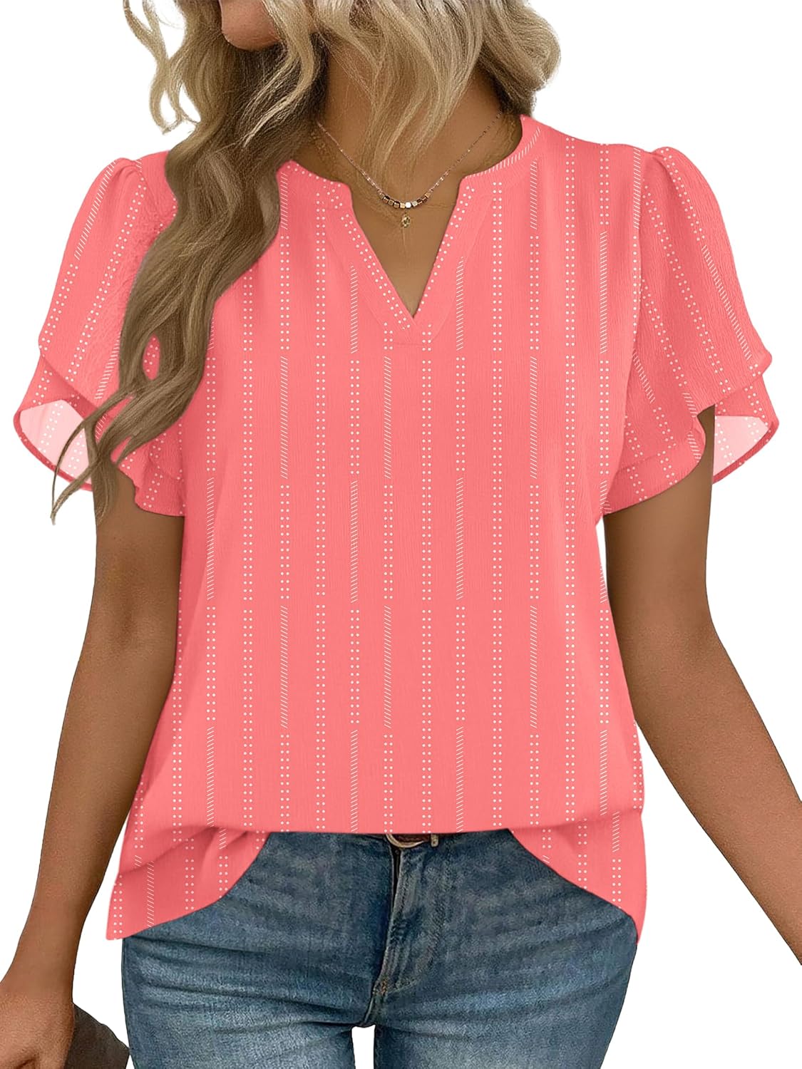 Zeagoo Womens Dressy Casual Shirts Short Sleeve V Neck Work Blouse Business Casual Summer Chiffon Tops - Image 2