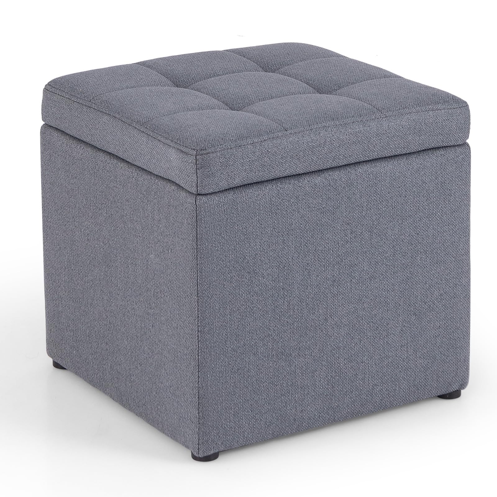 COSTWAY Linen Fabric/Faux Leather Ottoman, Pouffe Storage Toy Box with Hinge Top | Padded Foot Stool, Cube Bench Seater for Living Room, Bedroom & Office, 150Kg Capacity (Linen Fabric, Grey)
