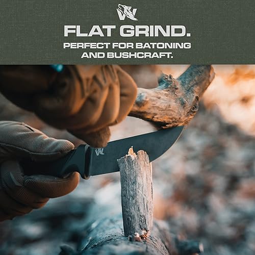 Miniatura 6 de ODENWOLF W-FLAT - Cuchillo de supervivencia de espiga completa con funda, elegante cuchillo táctico de hoja fija, hecho de acero 440C, cuchillo de