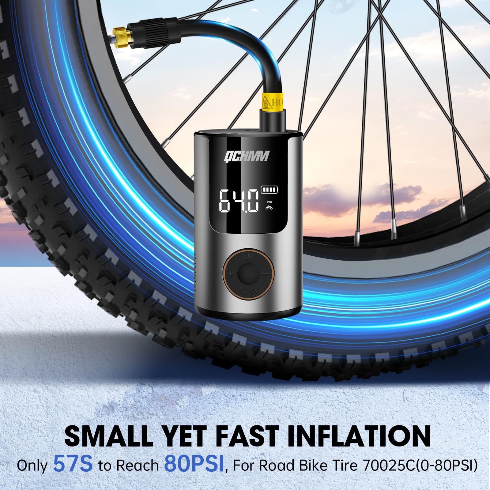 Fahrradpumpe, Mini Elektrische Luftpumpe Fahrrad mit Manometer | Bike Pump für Schrader- und Presta Ventil, 120PSI Akku Luftpumpe für Rennrad, Mountainbikes, Stadträder und E-Bikes