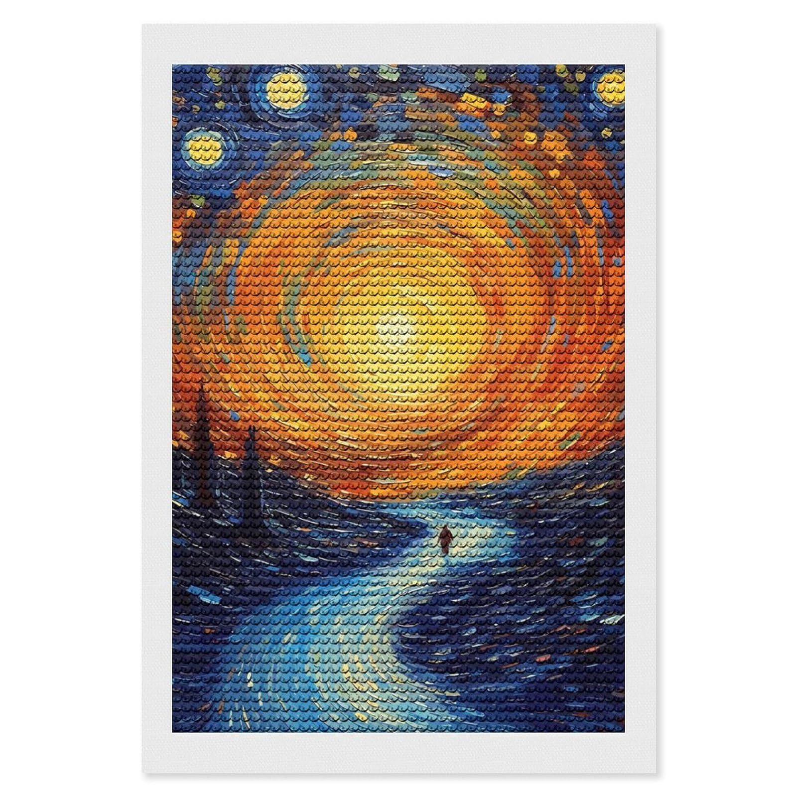 Junmoney Psychedelic Painting Full Drill Diamond Painting Kit 8"x12", Mindful Craft Activity, Bedroom Decor, for Adults, Gift Idea