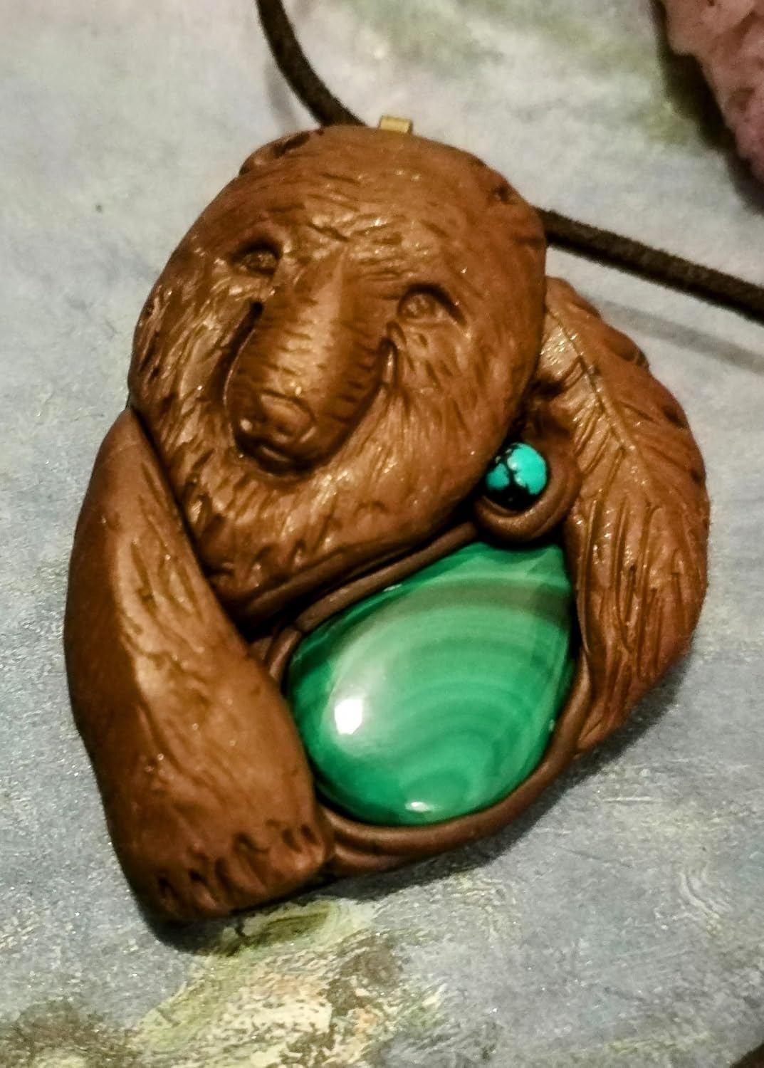 | Courage, Bear Spirit Animal Necklace | Malachite and Turquoise | Natural Gemstone Strength Jewelry Gifts For Men or Women
