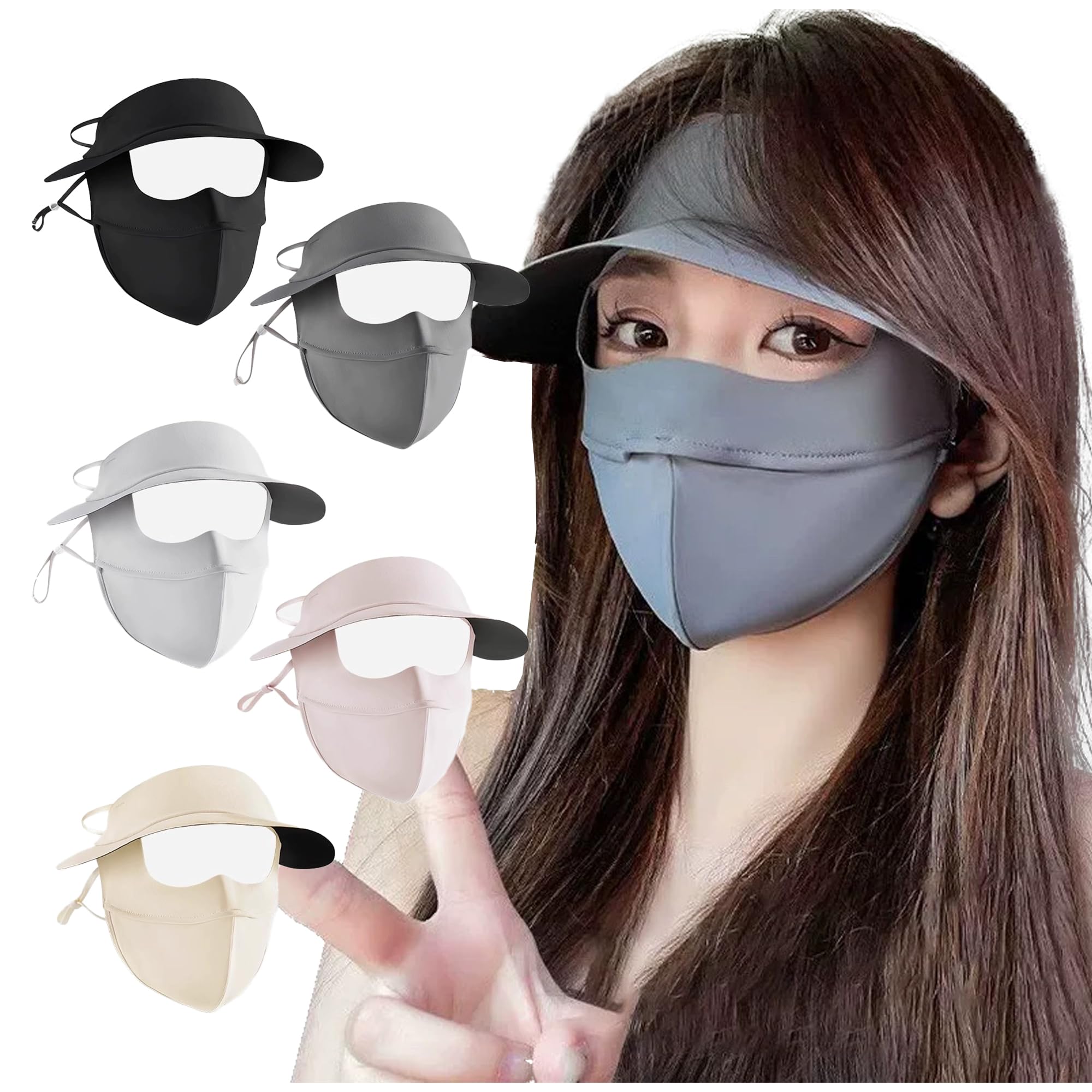 [VEVE&MIKI] UVカットマスク フェイスカバー 日除けマスク全面ガード 小顔効果 通気性 息苦しくない UPF50+ 冷感 2in1ネックウォーマー 帽子 uvカット 紐調節可能 アウトドア 洗える 繰り返し使える スポーツ ゴルフ テニス 自転車 農作 ゴルフ ランニング (つば全面部日焼け止めダークグレー)